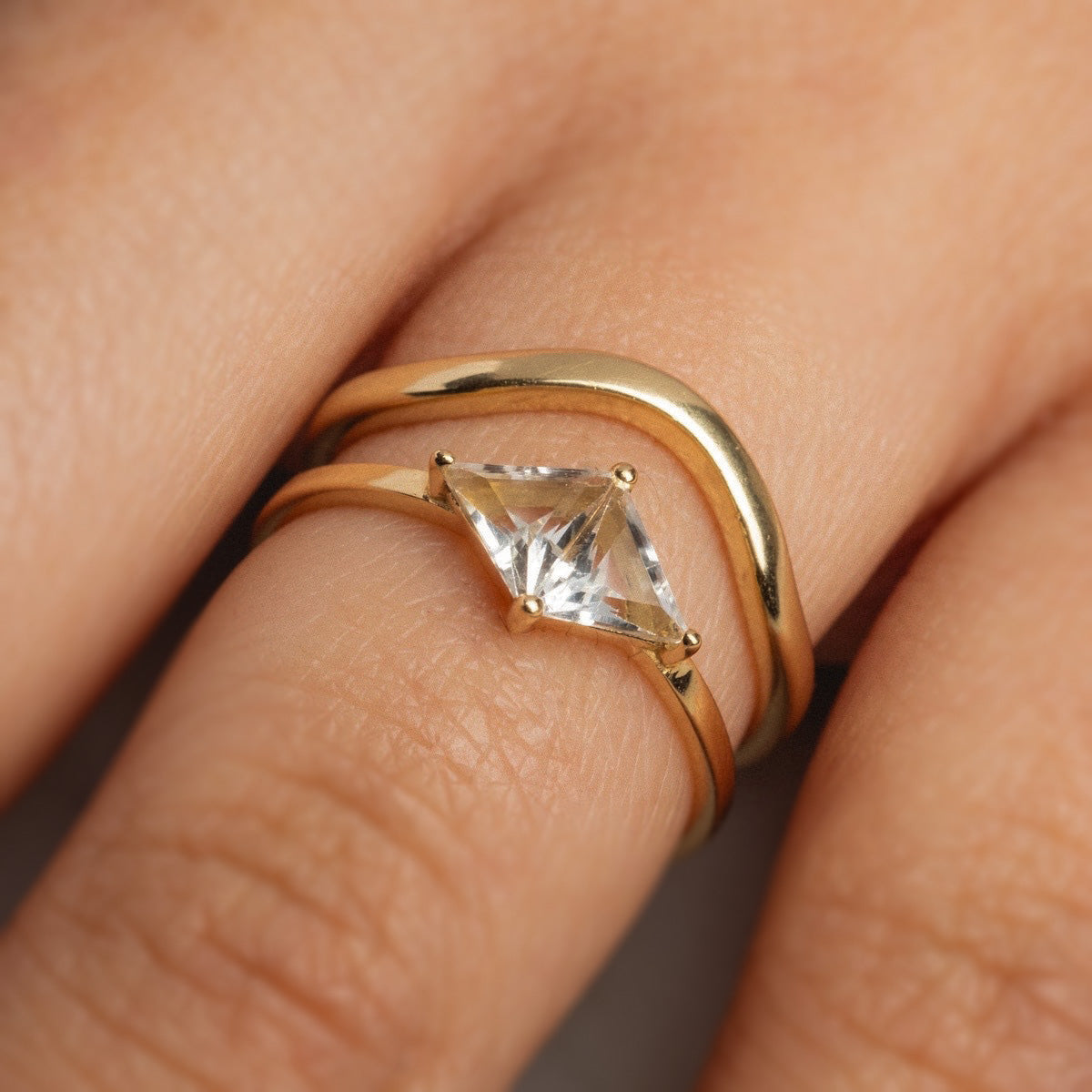14K Gold Low Tide Curved Band Ring - Dainty Minimalist Stackable Ring for Women - Perfect for Everyday Wear, Beach Weddings & Layering Jewelry