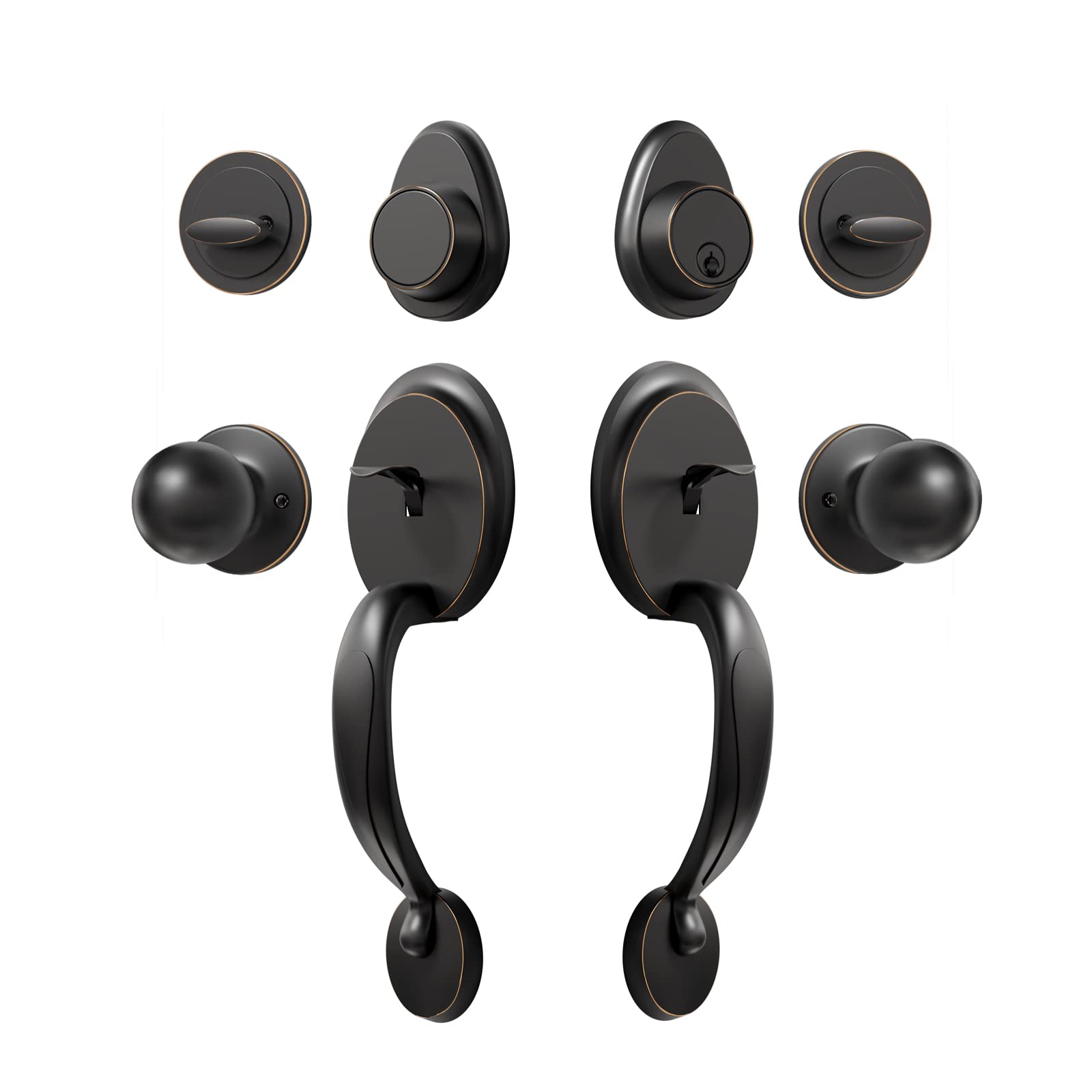 Oil-Rubbed Bronze Double Door Handleset - Dummy Front Door Handle Set for Home & Office - Antique Style (Antique_1076) - Perfect for Entry Doors, Interior Doors & Commercial Spaces