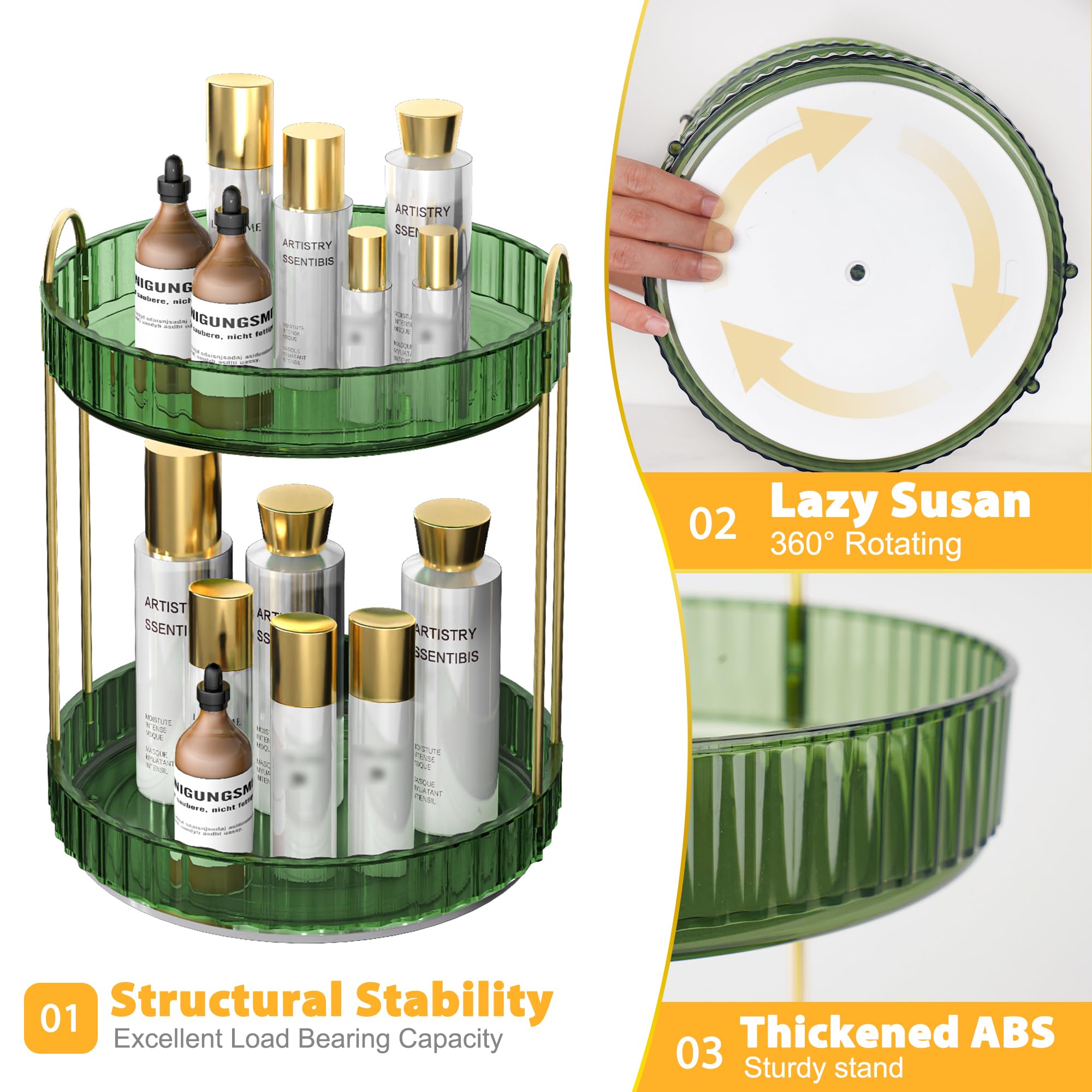 360° Rotating Makeup Organizer with 2 Transparent Tiers - High Capacity Bathroom Countertop Storage for Skincare, Perfume & Cosmetics | Perfect for Vanity, Dressing Table and Small Space Organization