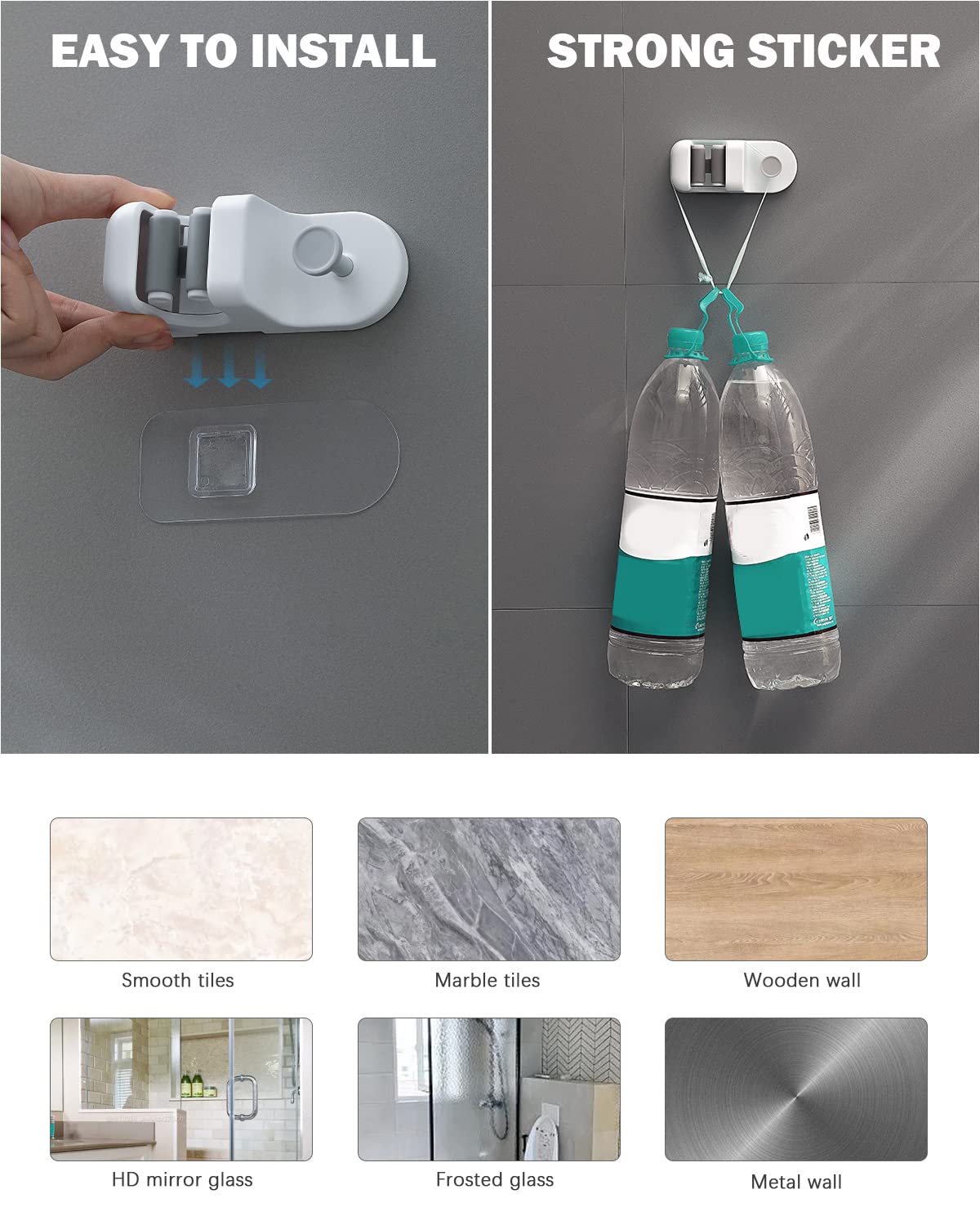 BEZOX Drill-Free Wall Mount Mop and Broom Holder with Hook - Space-Saving Cleaning Supplies Organizer for Kitchen, Bathroom, Garage - 1 Pack Utility Hanger for Mops, Brooms & Cleaning Tools
