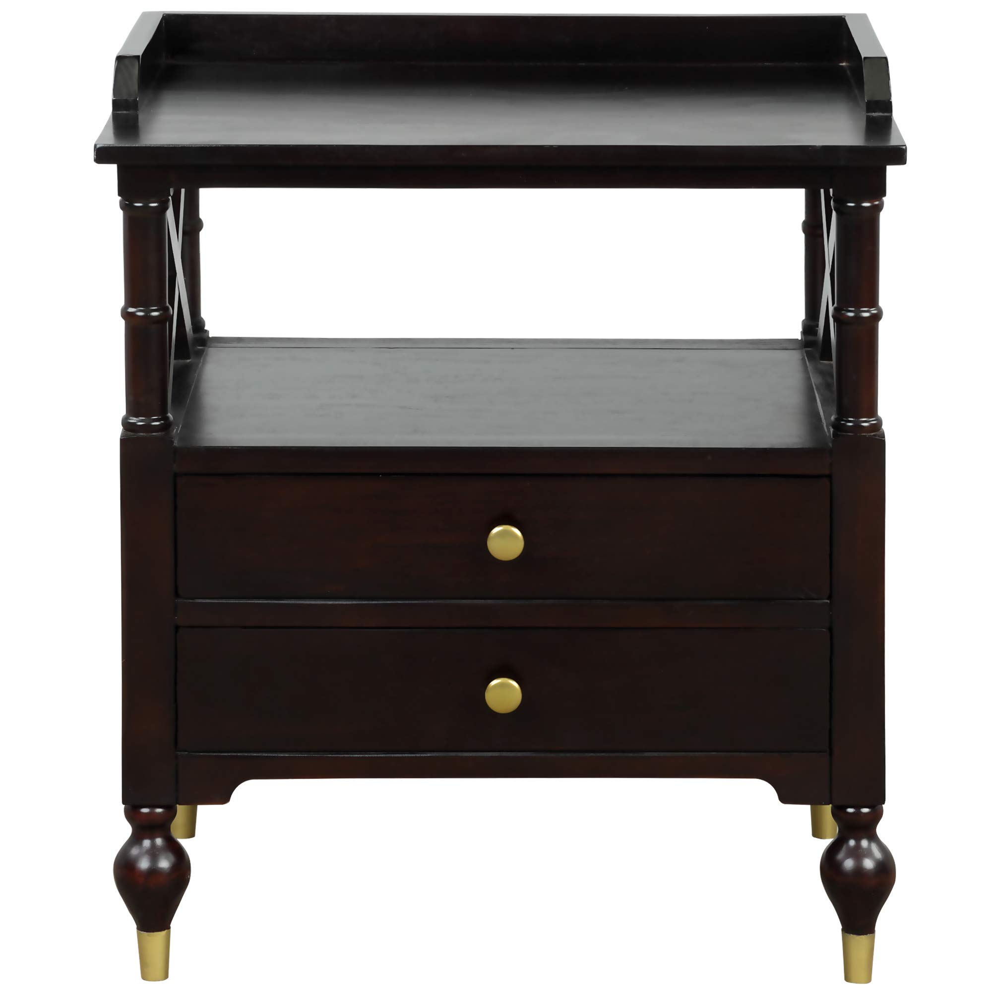 Modern Black Cherry Solid Wood Bedside Table with 2 Drawers - Nightstand for Bedroom, Living Room, or Office - Compact Storage Solution with Elegant Design