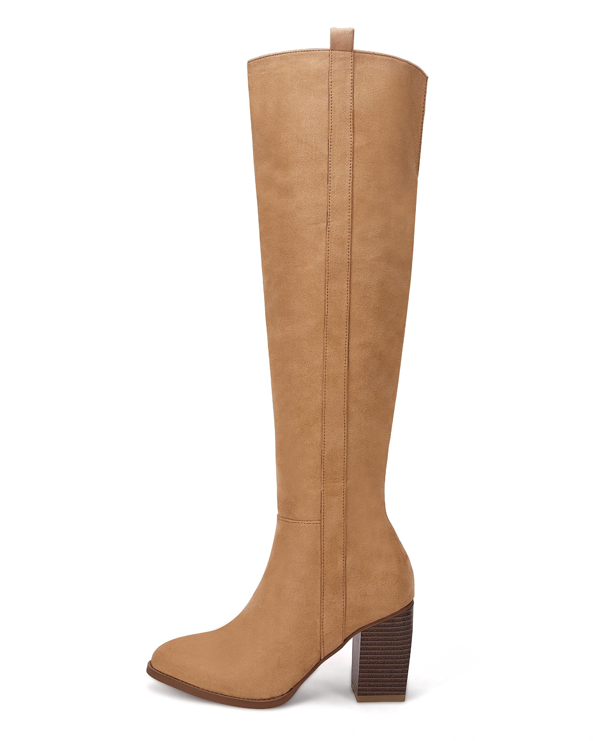Ermonn Women's Faux Suede Knee High Boots with Side Zipper & Chunky Heel - Stretchable Winter Boots for Cold Weather, Snow & Outdoor Activities