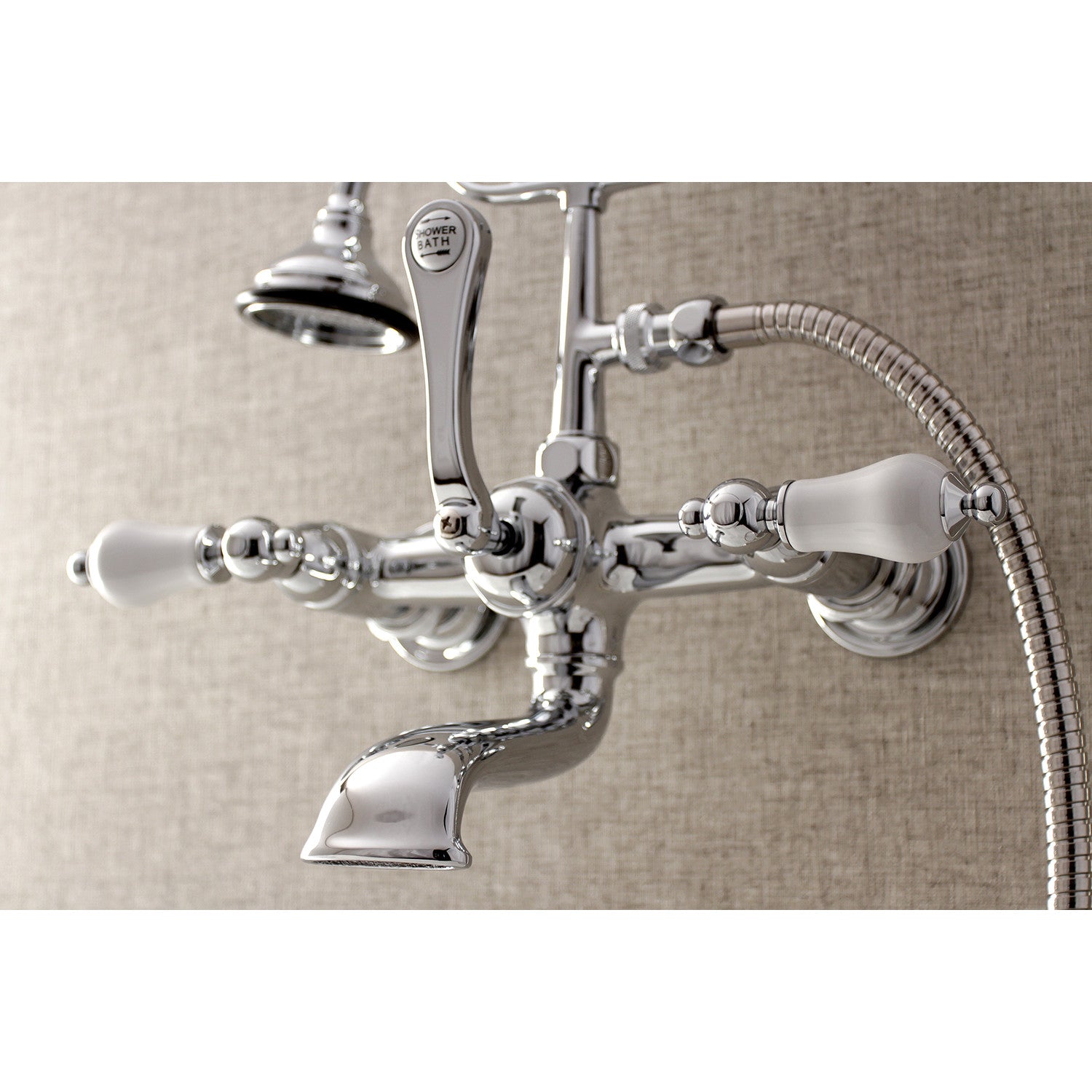 Vintage Style 3-Handle 2-Hole Wall Mount Clawfoot Bathtub Faucet with Hand Shower in Polished Chrome - Perfect for Classic Bathroom Renovations & Spa-Like Showers