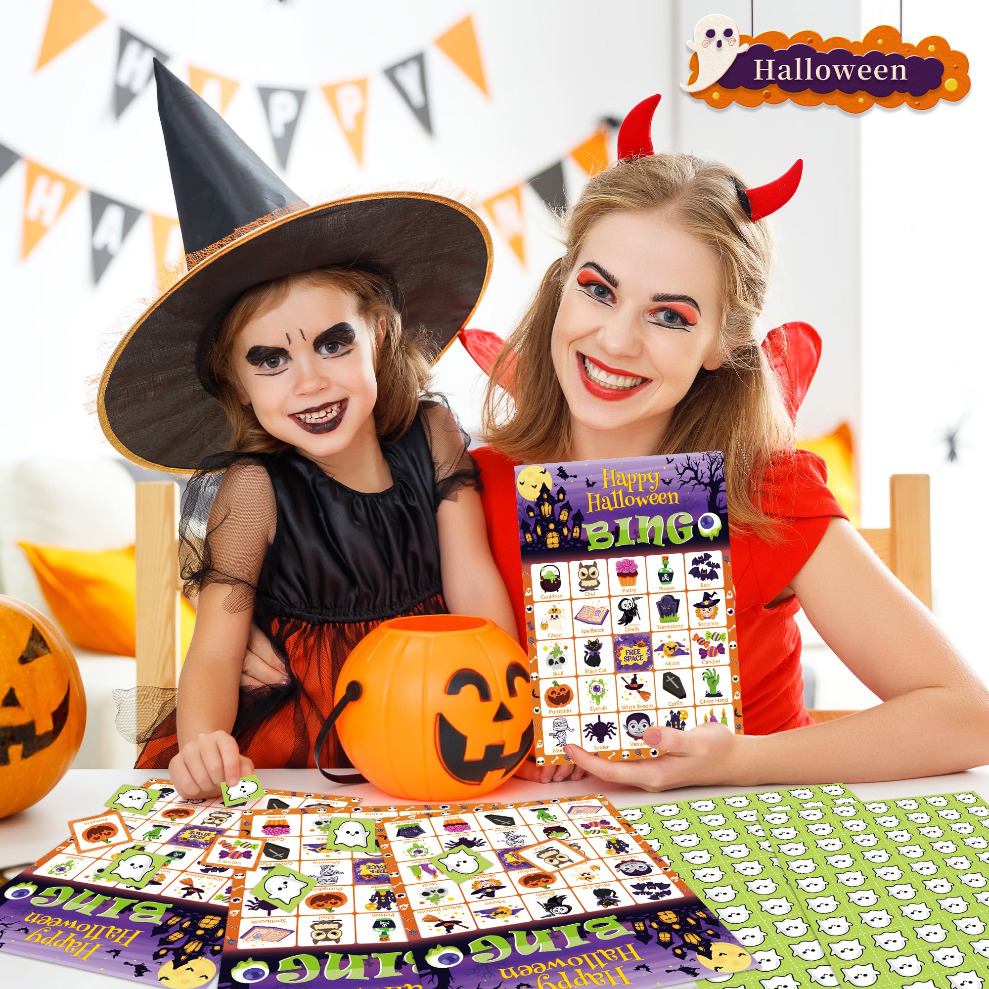 Halloween Bingo Game for Kids - 24 Players Party Supplies | Family Halloween Party Activities & Crafts