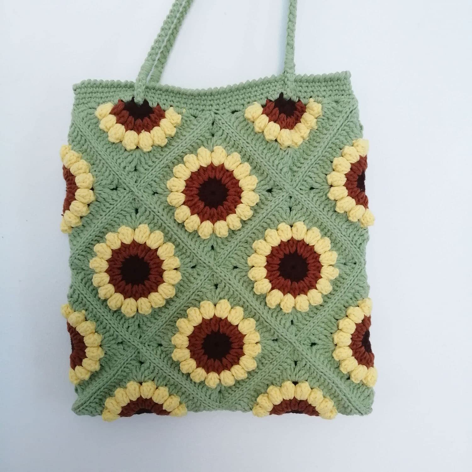 Handmade Crochet Granny Square Shoulder Bag - Sunflower Knit Purse for Women & Girls - Boho Chic Shopping Tote - Perfect for Beach, Market & Everyday Use