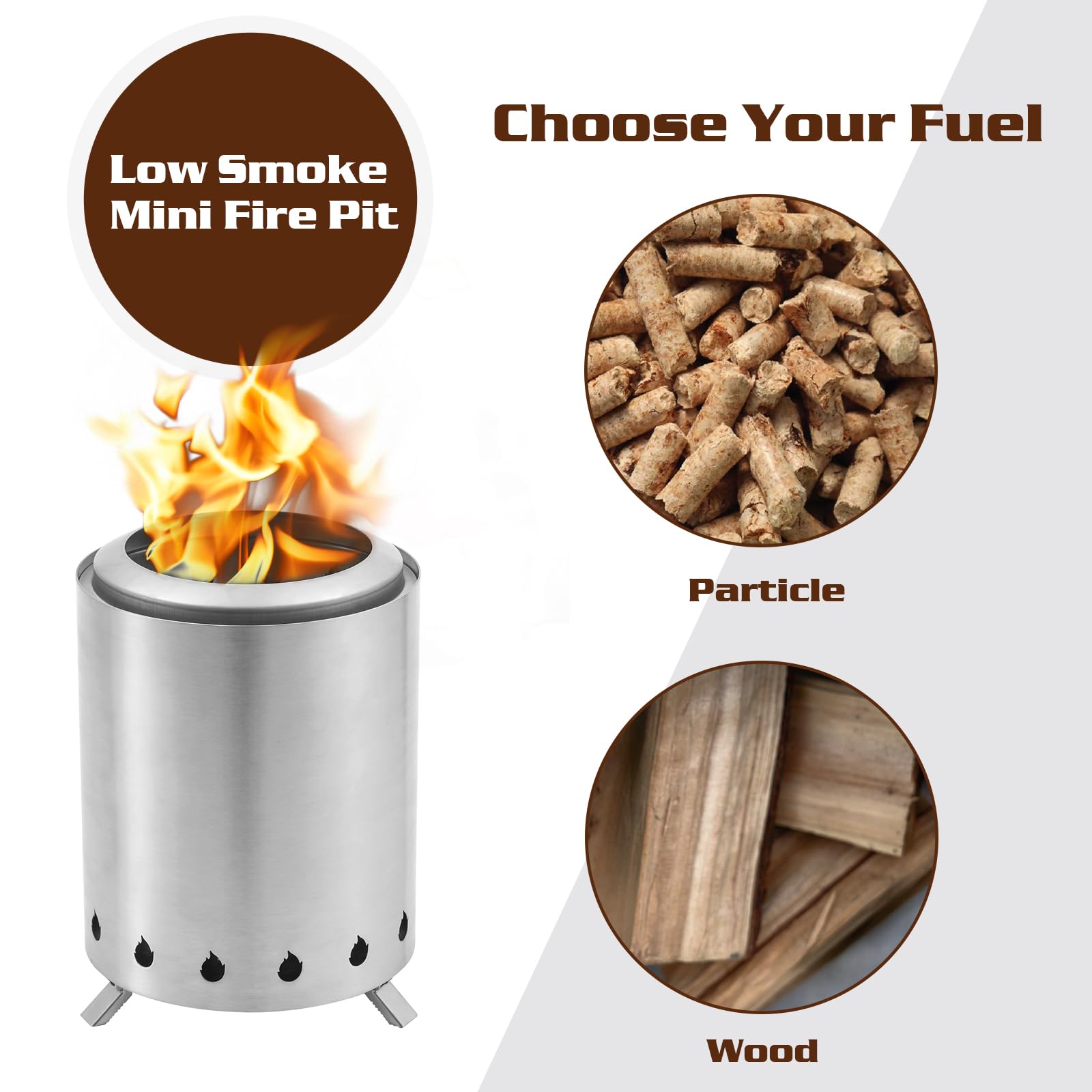 BRIAN & DANY Smokeless Solo Fire Pit with Stand - Stainless Steel Portable Outdoor Fireplace for Wood or Pellets - Perfect for Camping, Backyard, Patio - 5.9