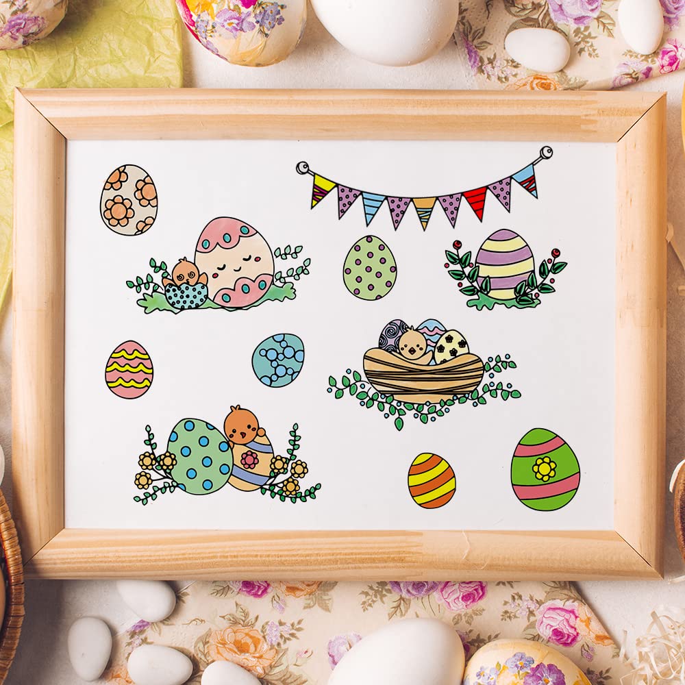 Easter Egg Clear Stamps Set for Card Making, Scrapbooking & DIY Crafts - Floral Leaves Frame, Easter Words, Chick & Henhouse Designs - Perfect for Greeting Cards, Invitations, Journaling and Spring Decorations