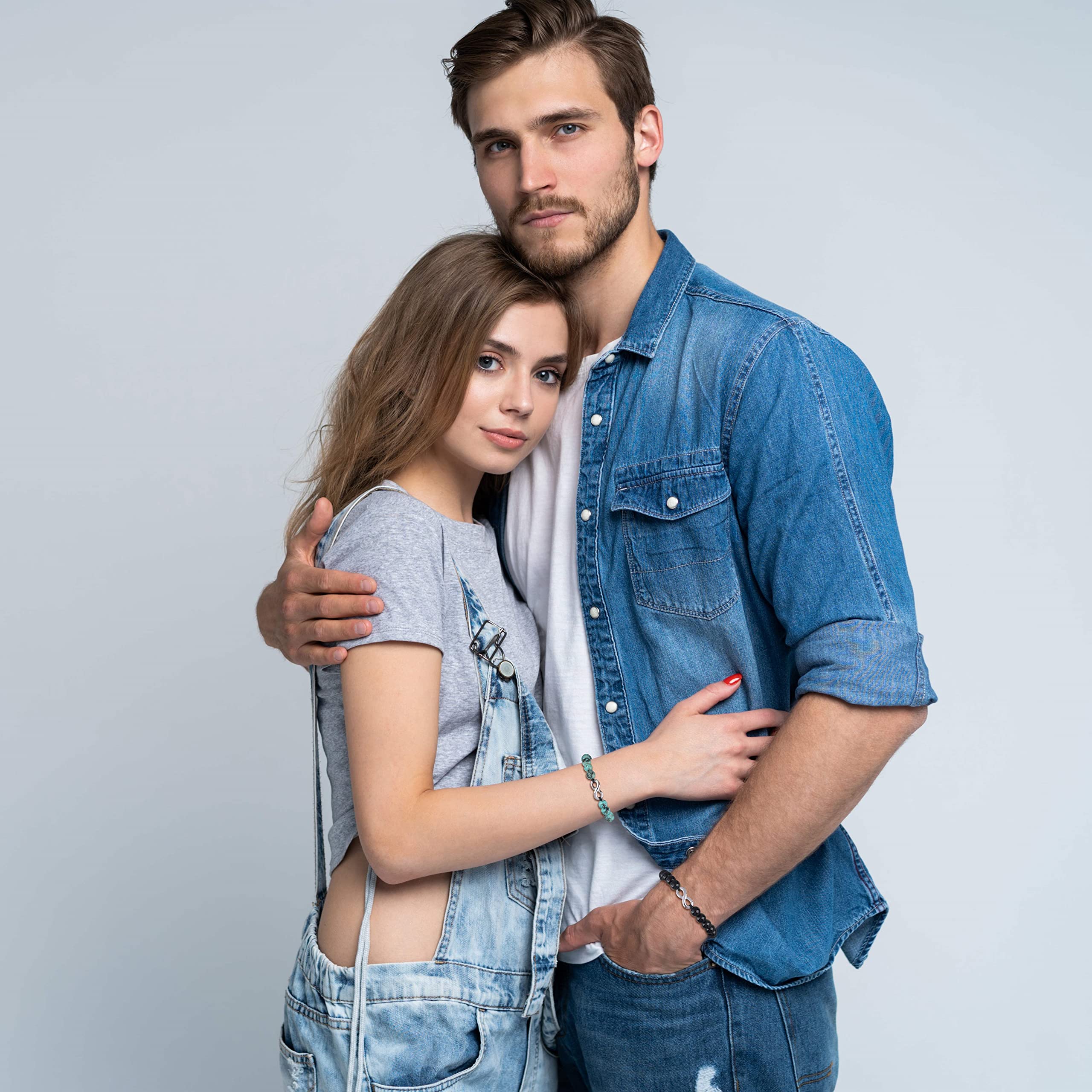 COAI Infinity His and Hers Stone Matching Couples Bracelets - Romantic Jewelry Gift for Couples, Anniversary, Wedding, Valentine's Day - Adjustable Unisex Bracelet Set for Him and Her
