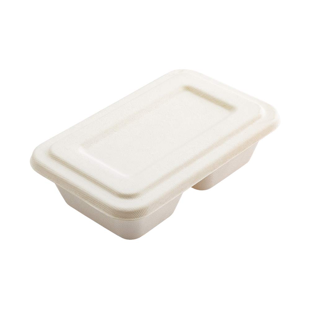 Pulp Tek White Lids for 2-Compartment Takeout Containers - 100 Bagasse Lids for 34oz Containers (Containers Sold Separately) | Eco-Friendly Sugarcane Fiber Lids | Perfect for Restaurants, Catering & Food Delivery Services