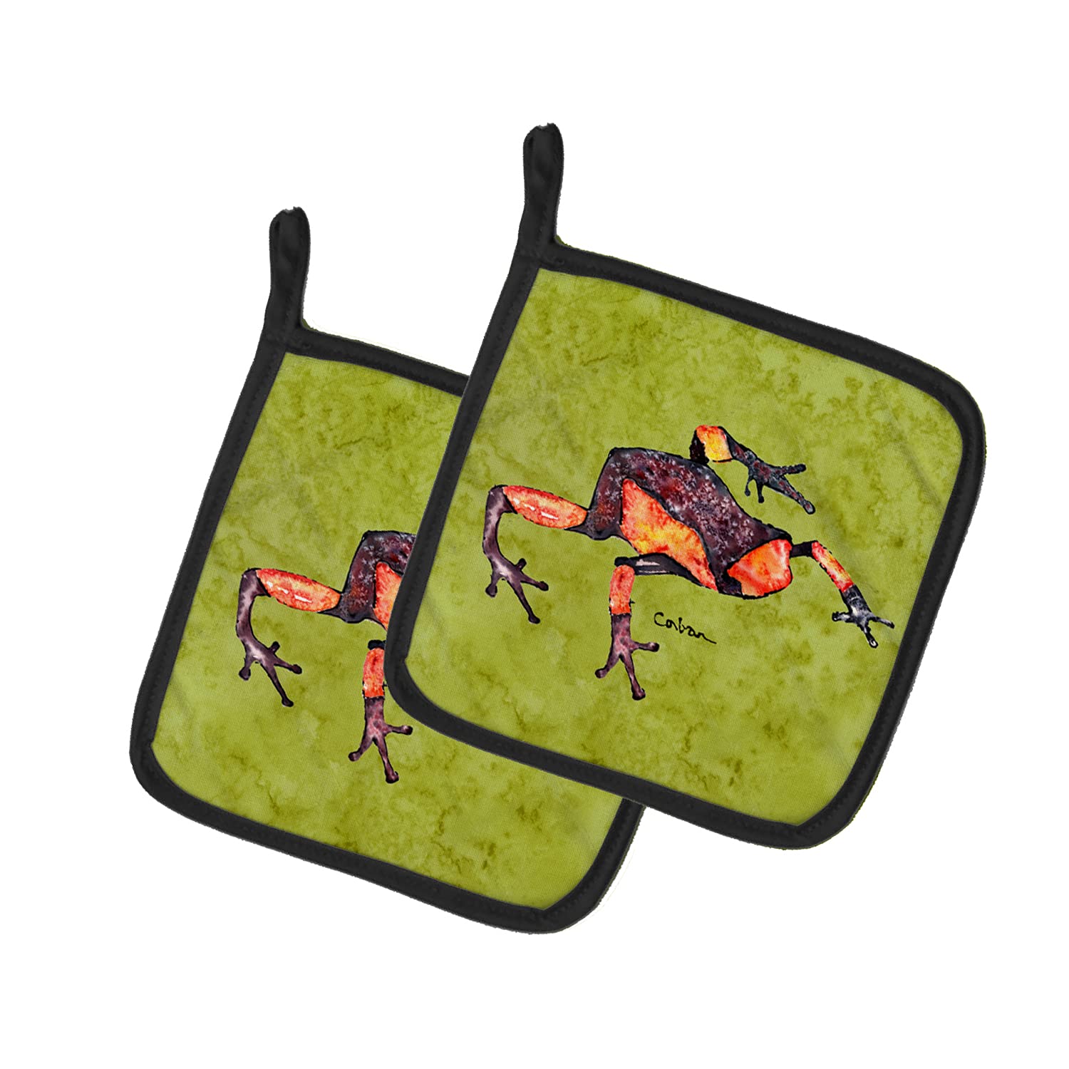 Caroline's Treasures Frog Design Heat Resistant Pot Holders Set - 7.5x7.5 Inch Kitchen Oven Mitts for Cooking, Baking & BBQ - Cute Frog-Themed Potholders for Hot Pans & Baking Sheets