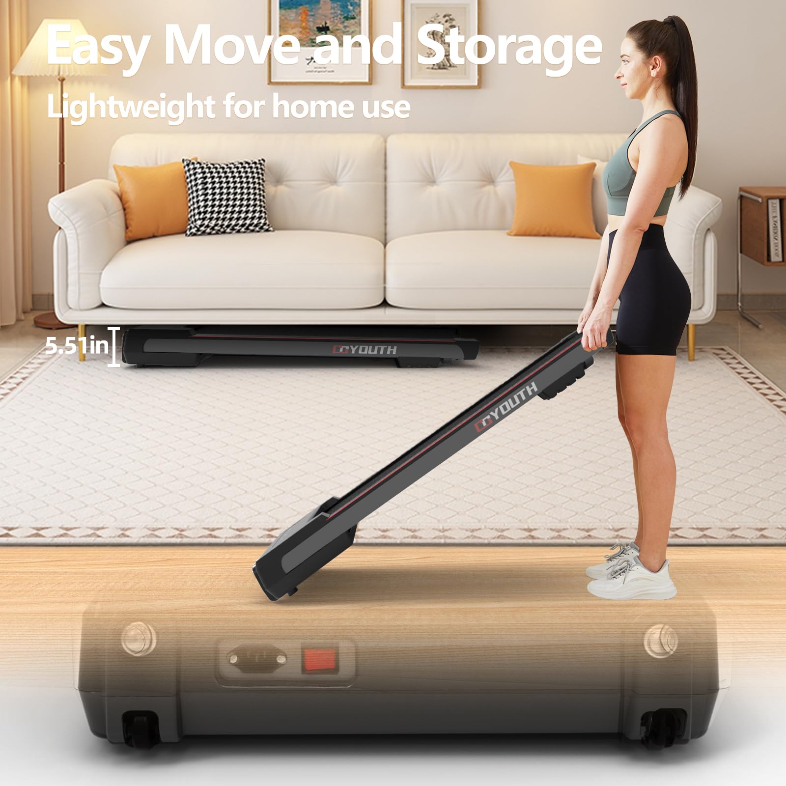 GOYOUTH 2 in 1 Under Desk Electric Treadmill with Wireless Speaker, Remote Control & LED Display - Motorized Walking Jogging Machine for Home Office, Small Spaces & Workouts While Working