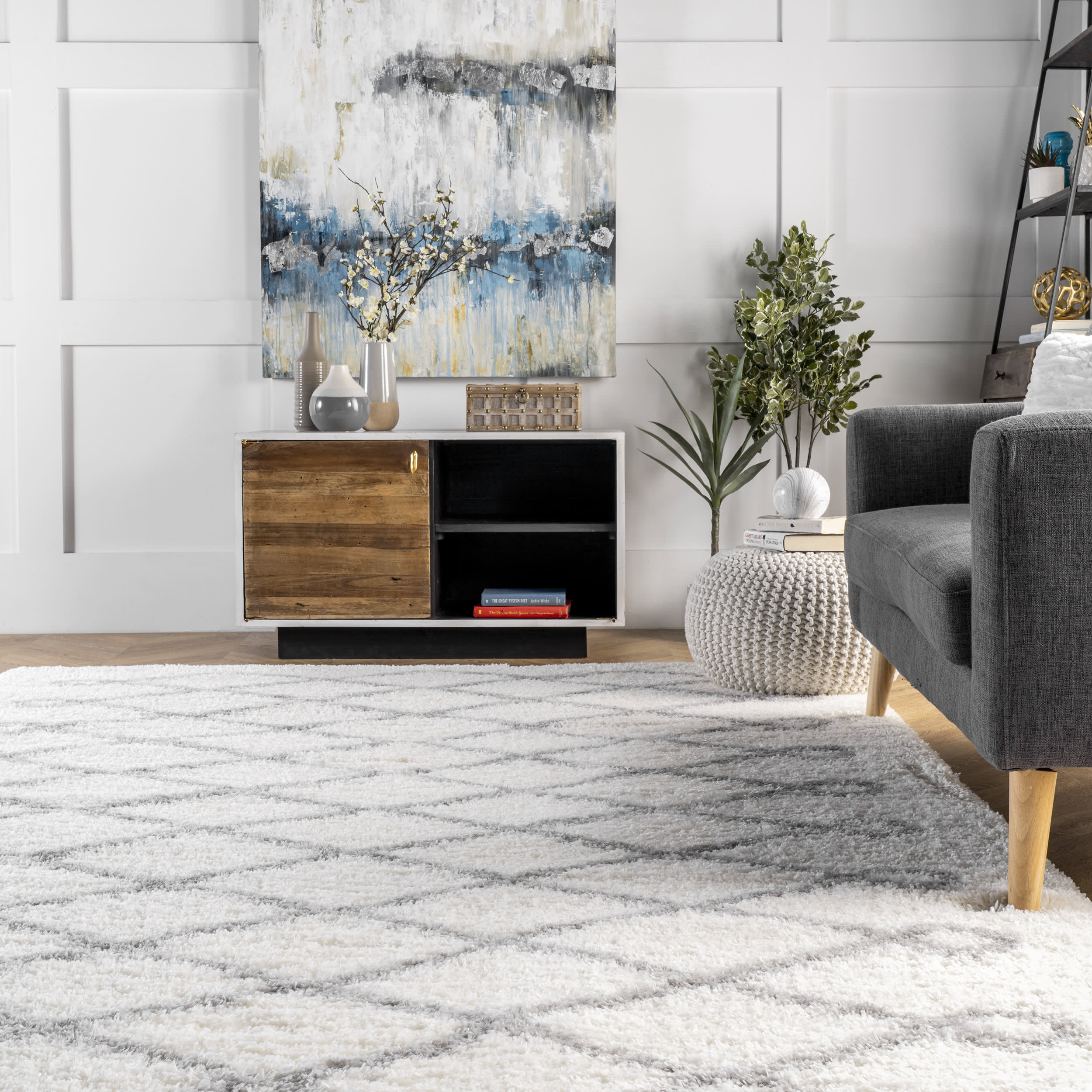 Luxury Diamond Loop Area Rug - Soft & Durable Grey Carpet for Living Room, Bedroom, or Office Decor