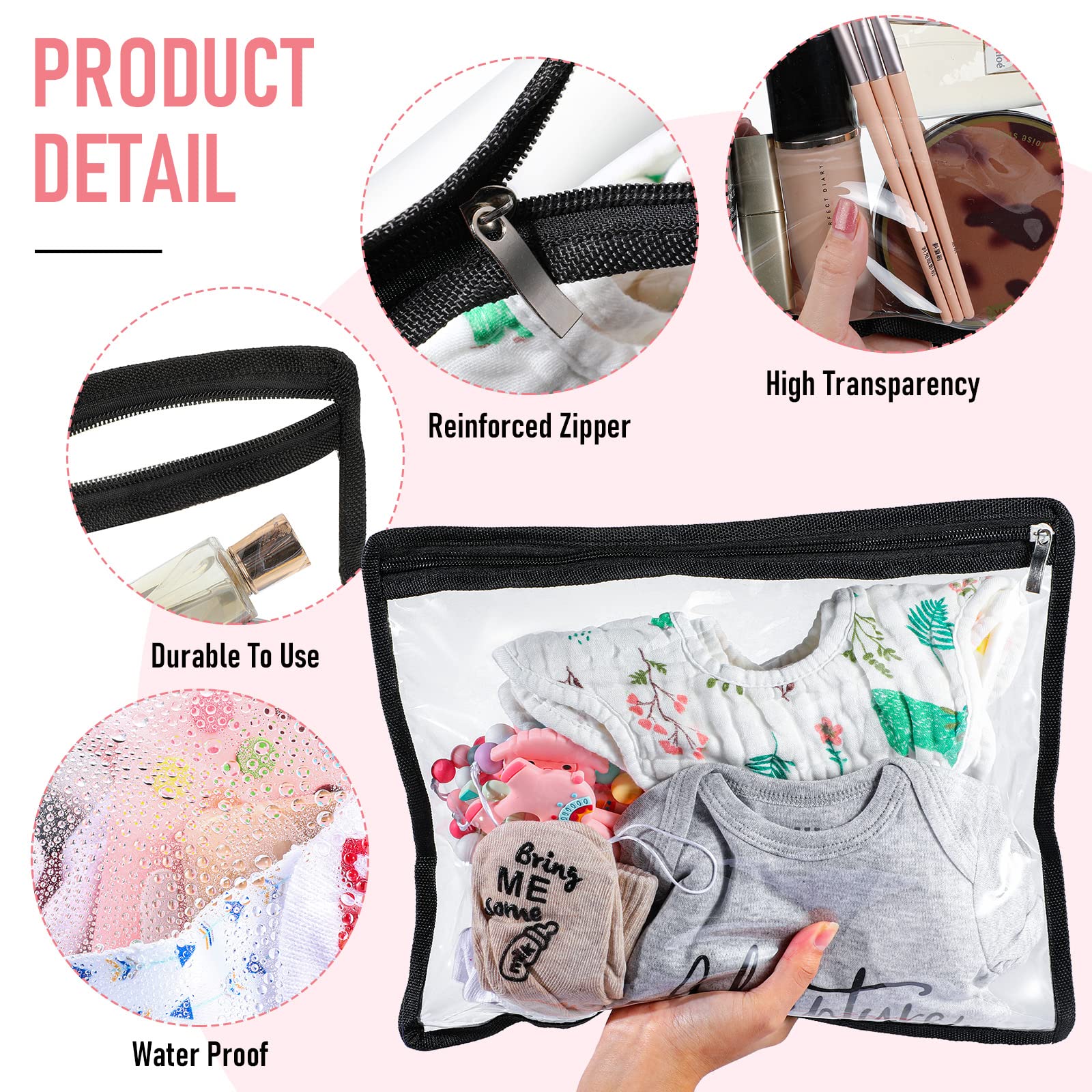 Outus 8-Pack Clear PVC Zipper Pouches for Pencils, Makeup & Documents - 13 x 10.5 Inches Multi-Purpose Storage Bags with Black Edging | Perfect for Office, School & Travel Organization