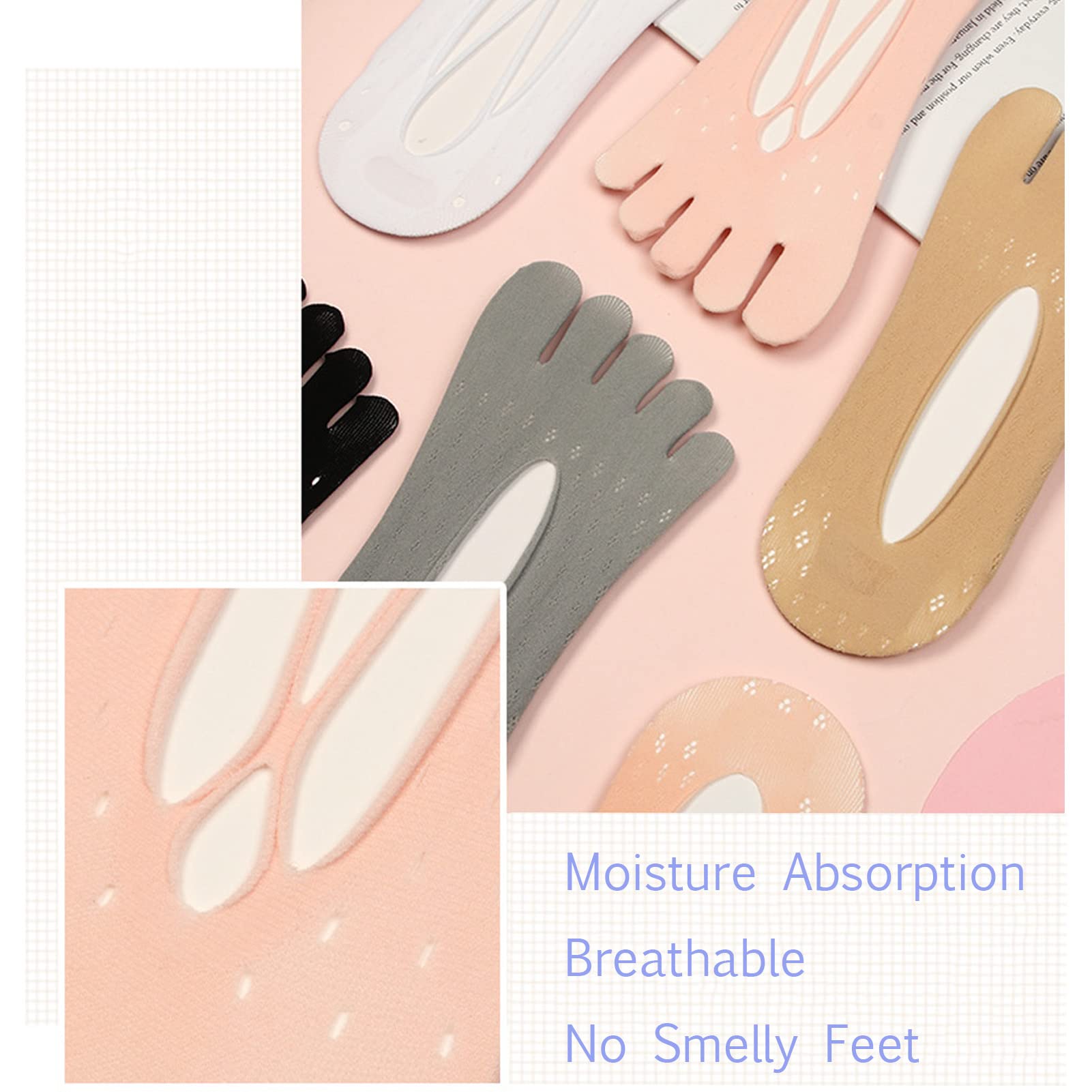 Women's Invisible Toe Socks - No Show Non-Slip Liner for Shoes & Sandals