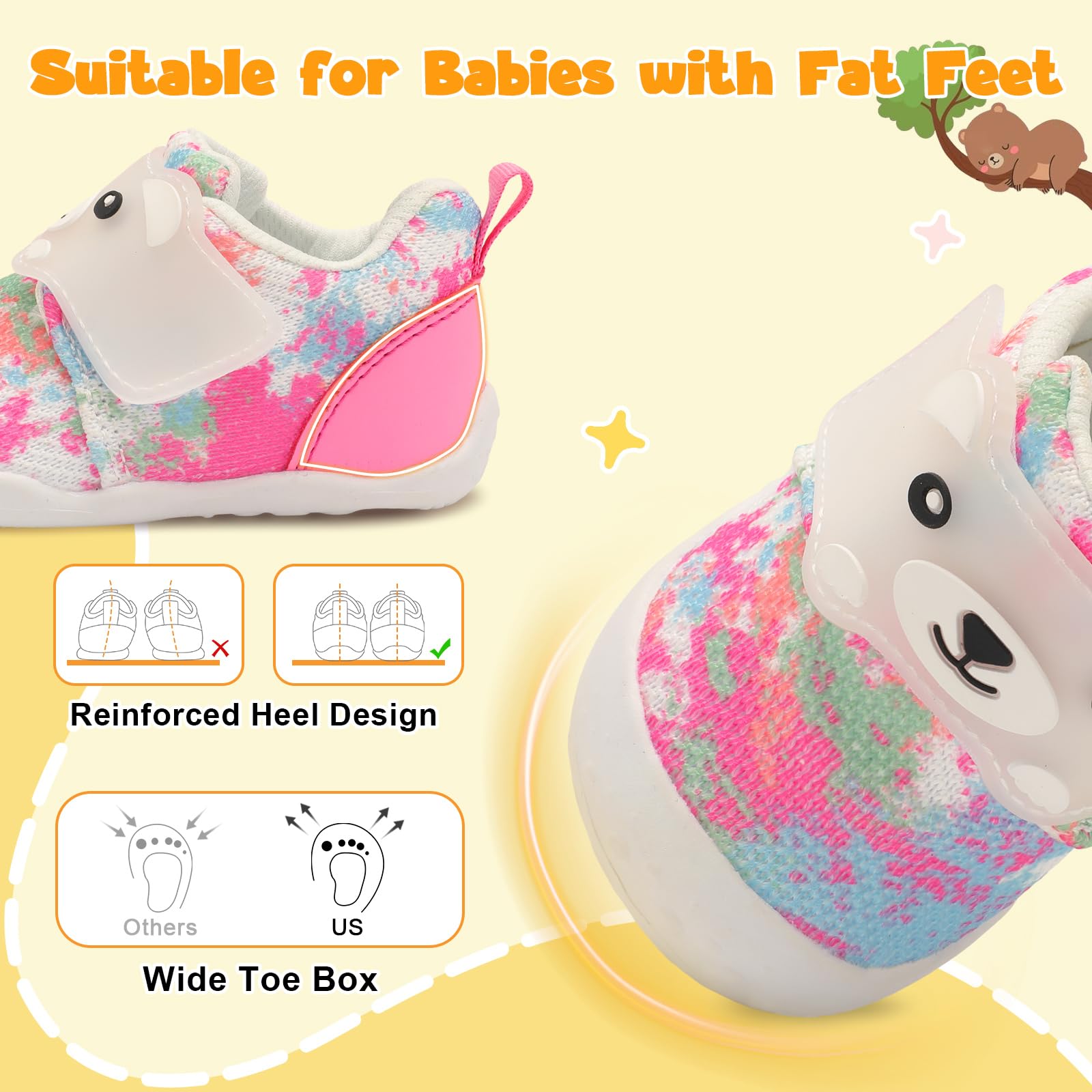 FEETCITY Breathable Baby Walking Shoes for Boys & Girls - Wide Toddler Sneakers, Slip-On Barefoot Crib Shoes for Infants | Perfect for Indoor Play, Outdoor Walks & First Steps