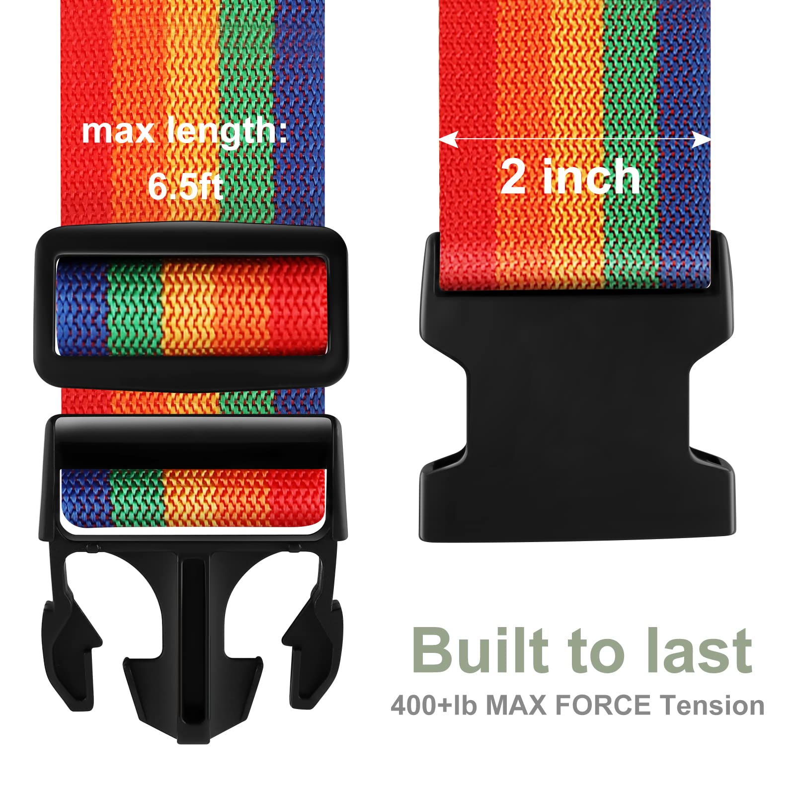 4-Pack Adjustable Luggage Straps with Name ID Card - Wide Travel Secure Belt for Suitcases, Quick-Release Buckles & Rainbow Colors - Perfect for Air Travel, Cruise Vacations & Train Trips