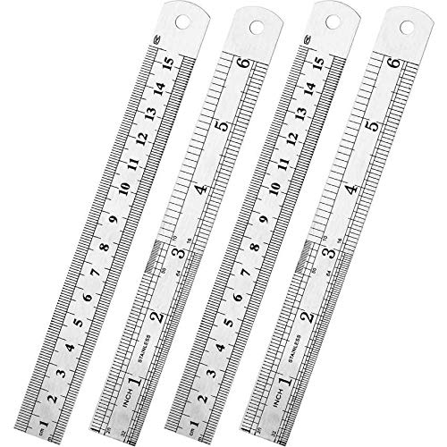 4 Pack - 6 Inch / 15 cm Stainless Steel Ruler with Double-Sided Precision Scale for School, Office, Crafting & DIY Projects - Durable Metal Straight Edge Measuring Tool