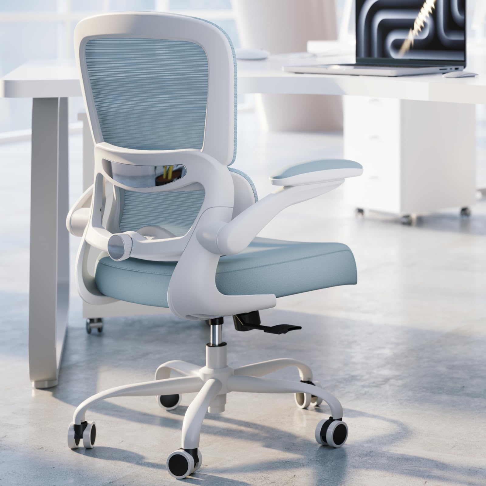 Ergonomic Office Chair with Adjustable Lumbar Support - Breathable Mesh Computer Desk Chair for Home & Executive Office - Comfortable Task Chair with Adjustable Height (Blue) - Perfect for Long Work Hours & Remote Work Setup