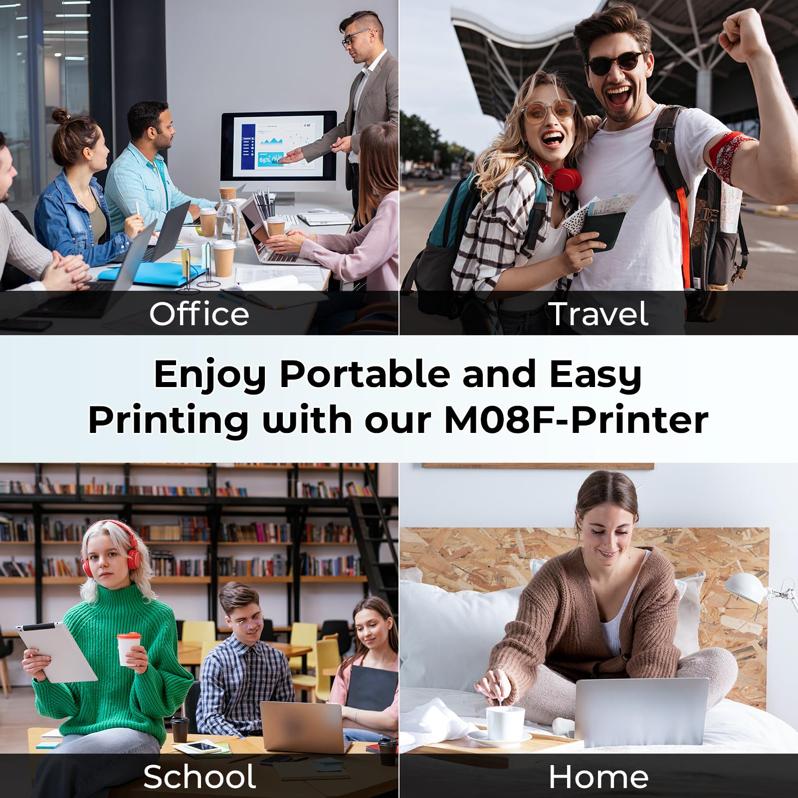 Phomemo M08F Wireless Thermal Portable Printer - Bluetooth Compact Inkless Printer for Travel & Home Use, Supports 8.5