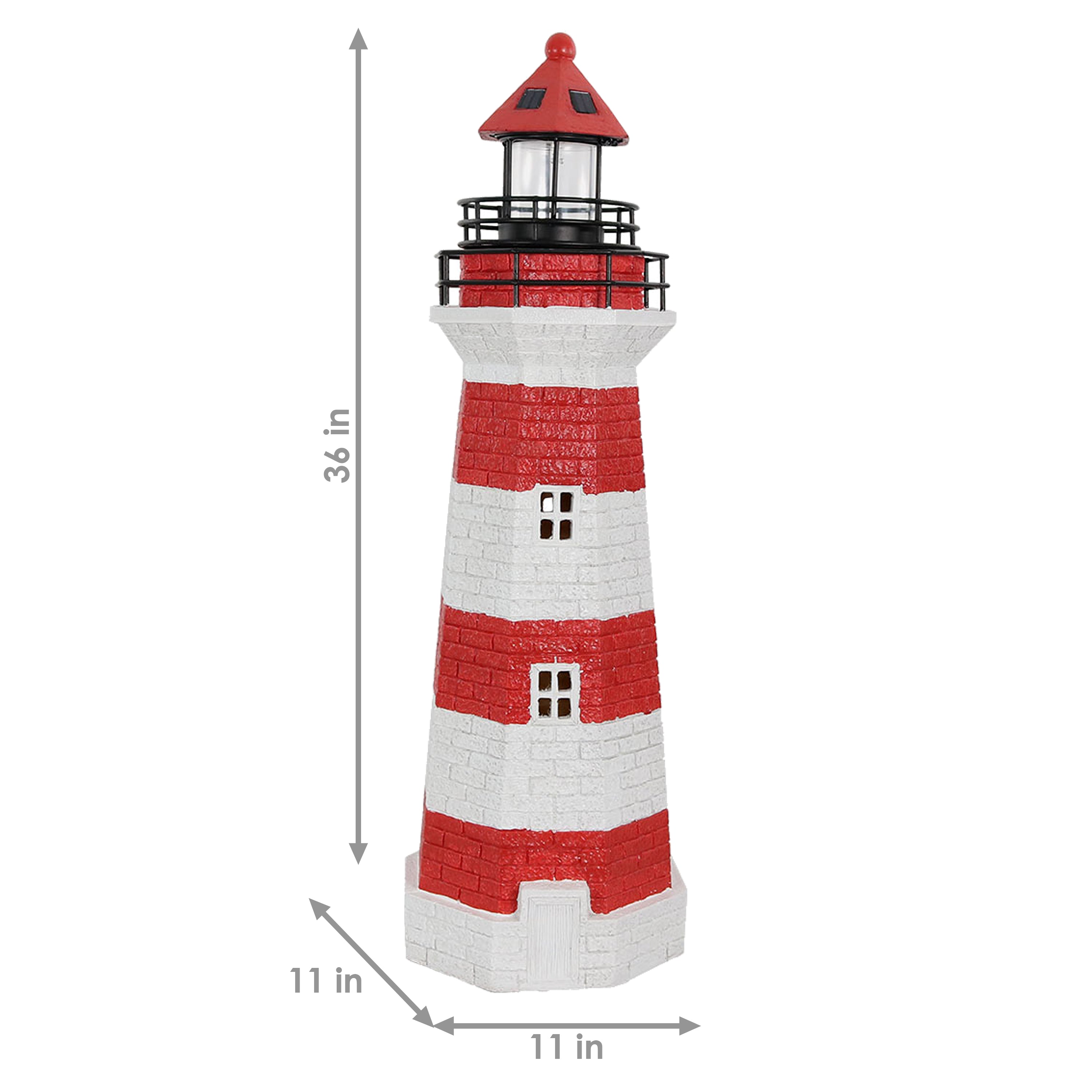 Sunnydaze Solar Powered LED Striped Lighthouse Outdoor Decor - 36 Inch Weatherproof Garden Light for Patio, Yard, and Landscape Decoration