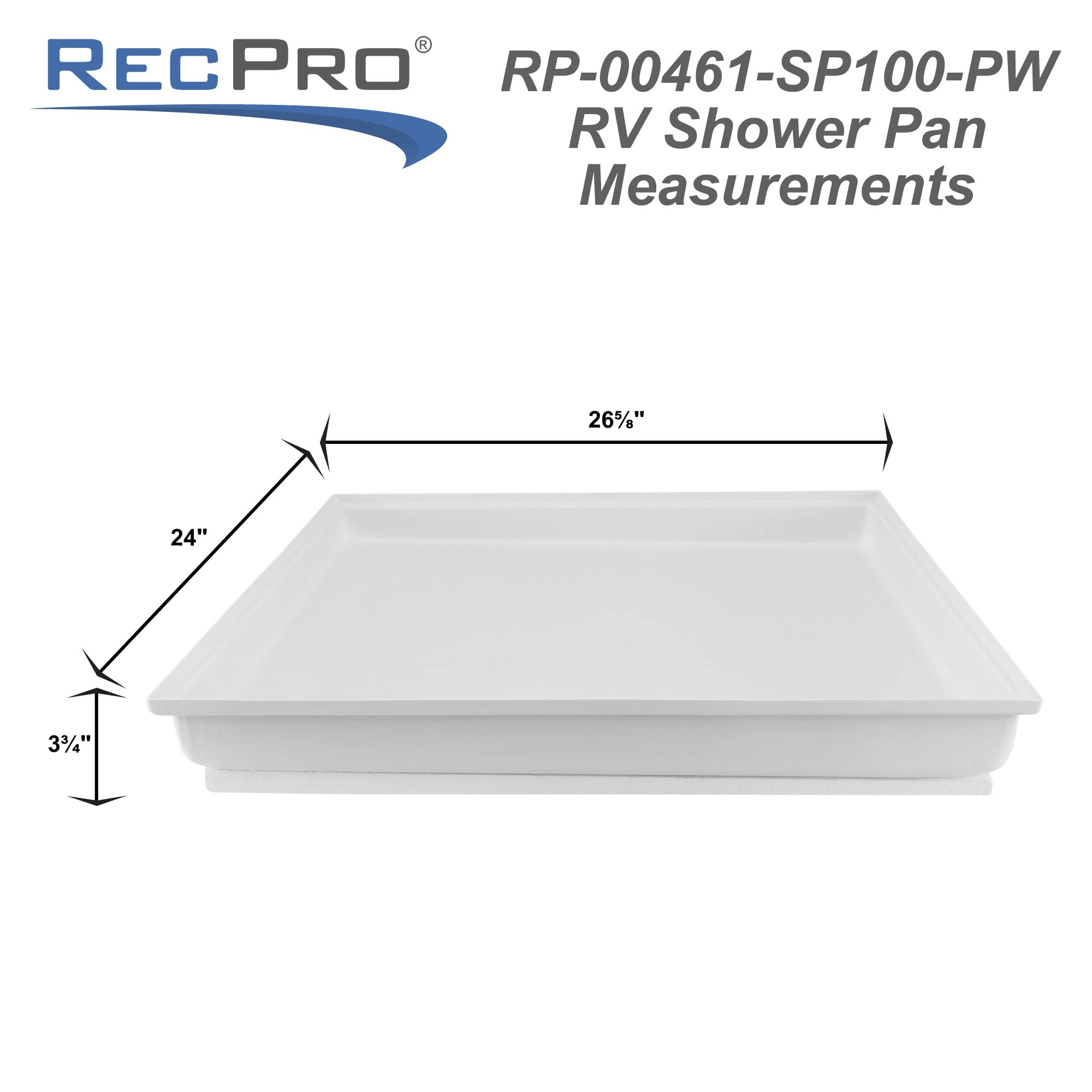 RecPro RV Shower Pan 27x24x4 Inches - White Corner Drain Shower Base for Campers & Motorhomes | Durable Fiberglass RV Shower Floor Replacement | Perfect for RV Bathroom Renovations & Upgrades
