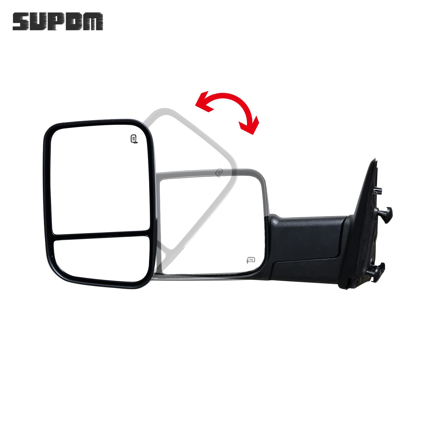 Heated Power Towing Mirrors with Turn Signal & Puddle Lights - Compatible with 2009-2018 Ram 1500/2500/3500 Pickup Trucks - Black Housing (Left+Right Set) - Perfect for Towing, Off-Roading & Night Driving