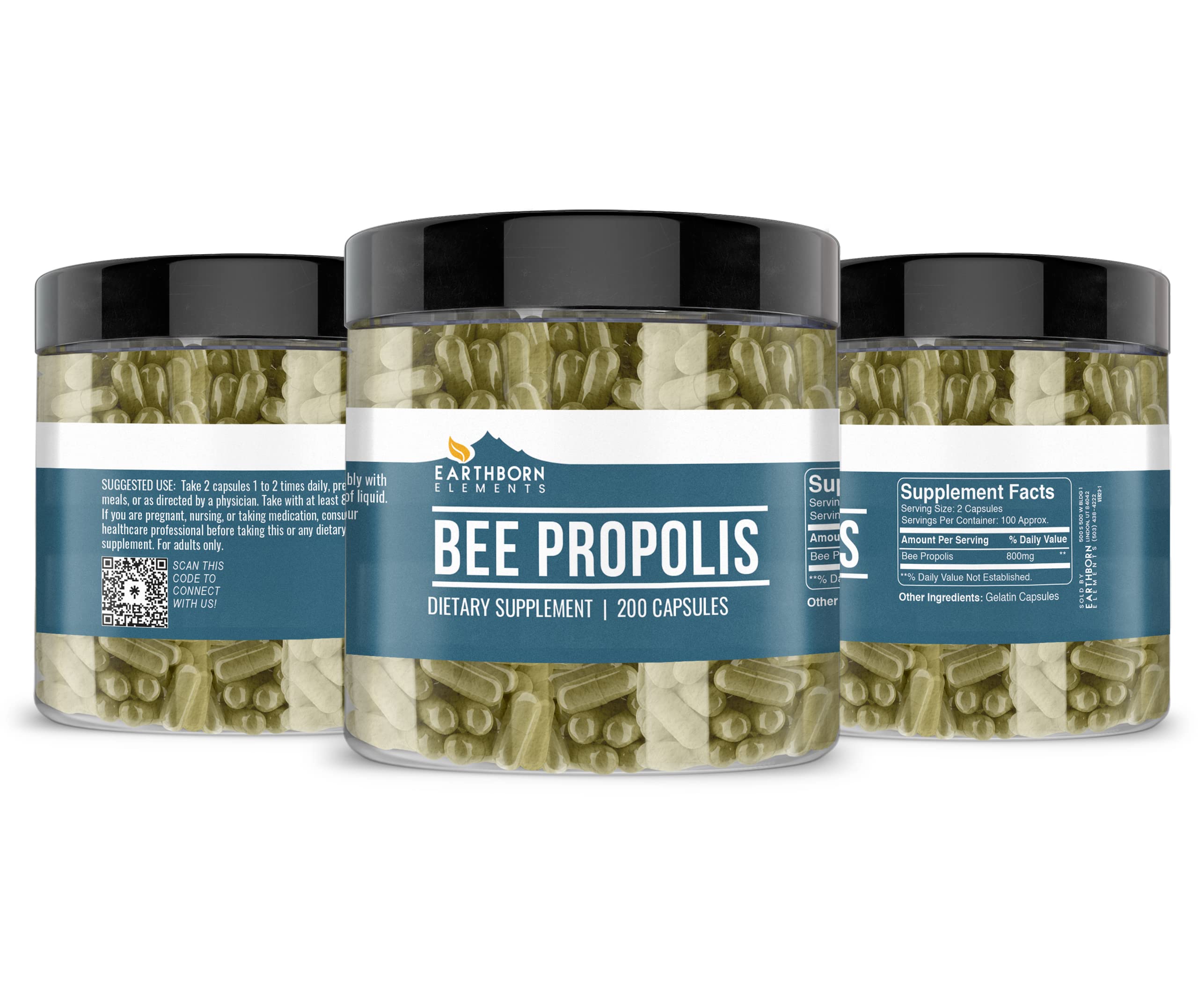 Earthborn Elements Bee Propolis 200 Capsules - Pure & Natural, Gluten-Free, Non-GMO Supplement for Immune Support & Wellness | Daily Health Boost for Adults & Kids
