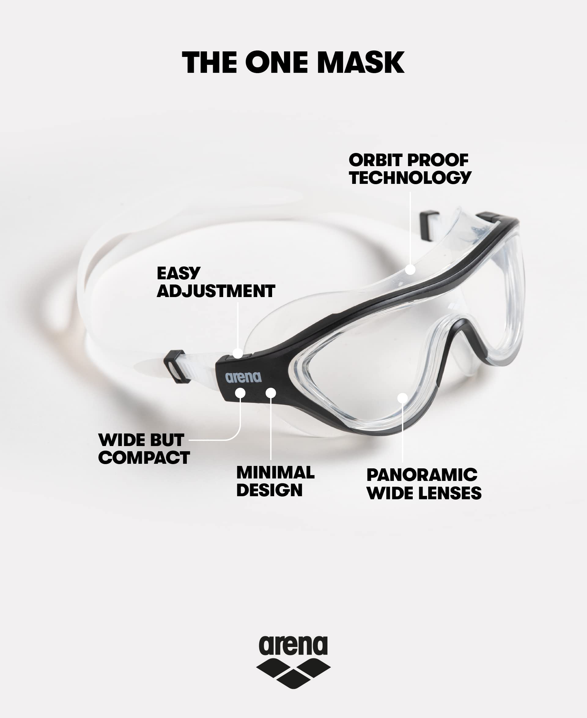 ARENA Unisex Adult The One Swim Mask - Anti-Fog, UV Protection, Large Fit Polycarbonate Mirror/Non-Mirror Lens for Men & Women - Perfect for Lap Swimming, Snorkeling & Water Sports