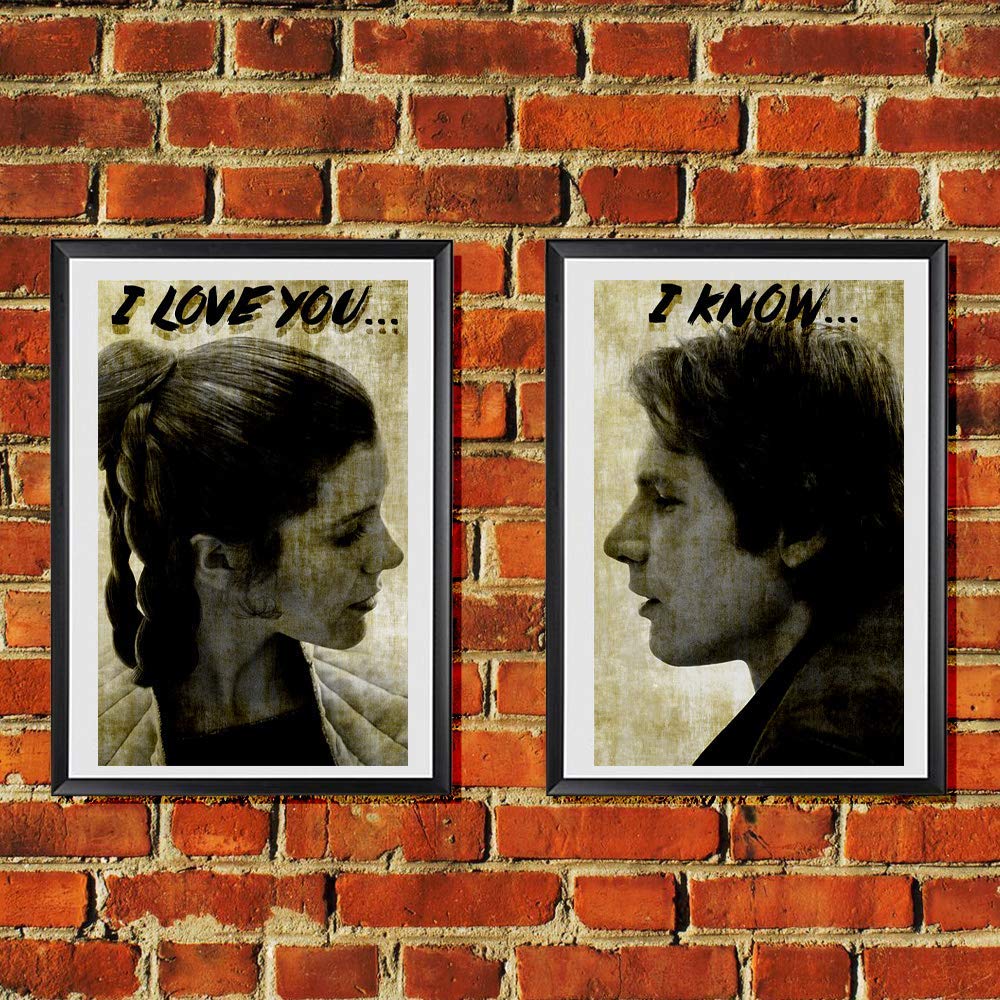 Han Solo & Princess Leia 'I Love You, I Know' 2-Pack Original Art Print Set - 11x17 Inches - Perfect for Star Wars Fans, Home Decor & Gift Giving