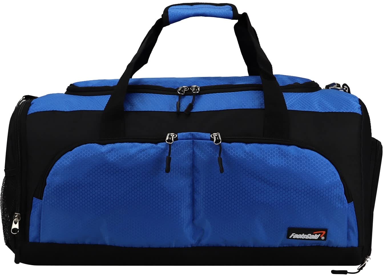 FoolsGold Large Sports Holdall Duffel Bag - Waterproof Gym Bag for Men & Women - Perfect for Travel, Workout, Sports Gear Storage (Black/Blue)