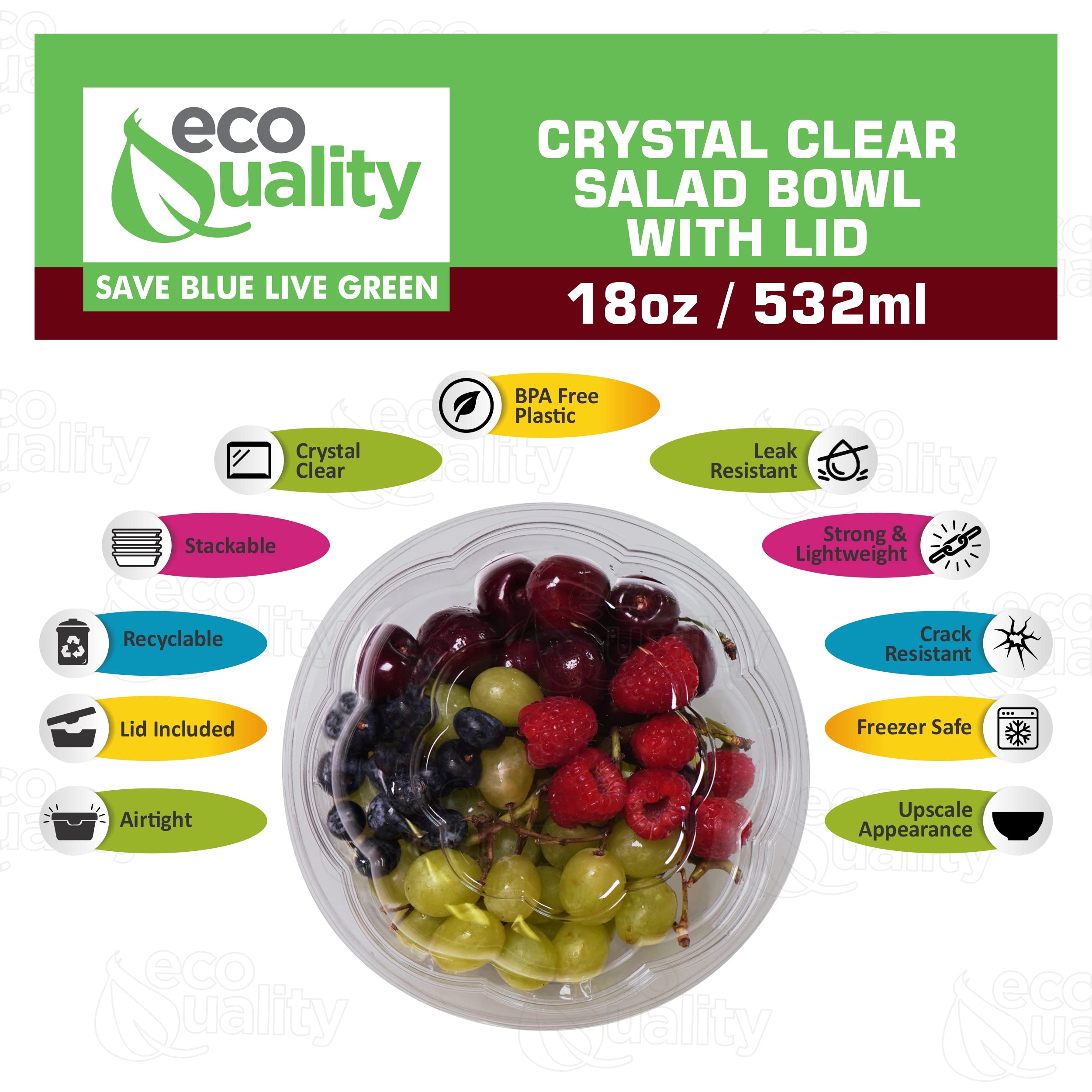 18oz Clear Disposable Salad Bowls with Lids (600 Pack) - Airtight Leak-Proof Plastic Food Containers for Meal Prep, Lunch To-Go, Salads, Fruits, Snacks | Fresh-Keeping Rose Bowl Containers | Perfect for Office Lunches, Picnics, Catering & Party Food Storage