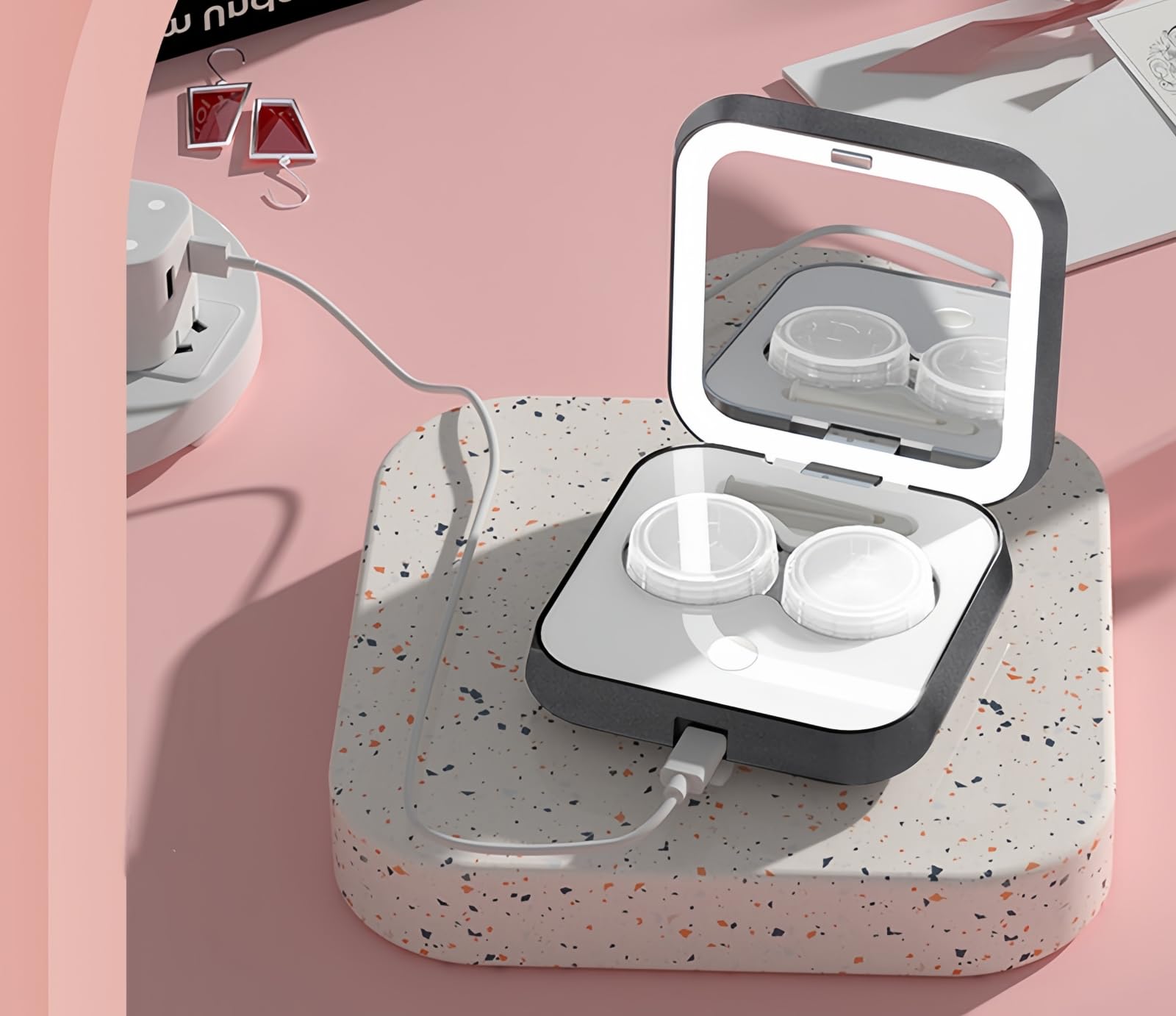 Portable Ultrasonic Contact Lens Cleaner Machine with USB Charger & LED Light - Compact Travel-Friendly Lens Case for Daily Use | Perfect for Travel, Home, and Office Use