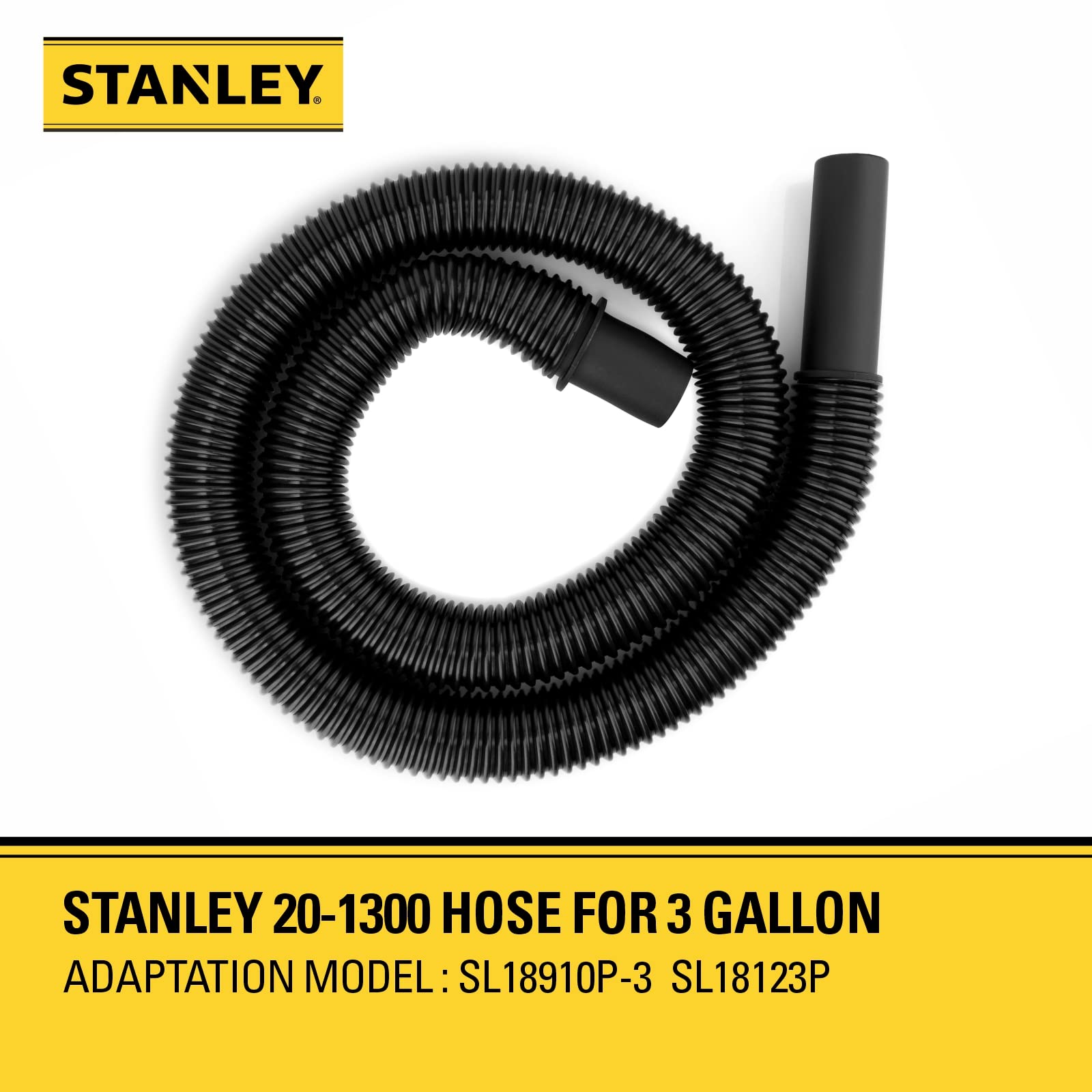 Stanley 20-1300 4-Foot Wet/Dry Vacuum Hose - Heavy Duty Black Replacement Hose for Shop Vacs, Car Cleaning & Home Improvement Projects
