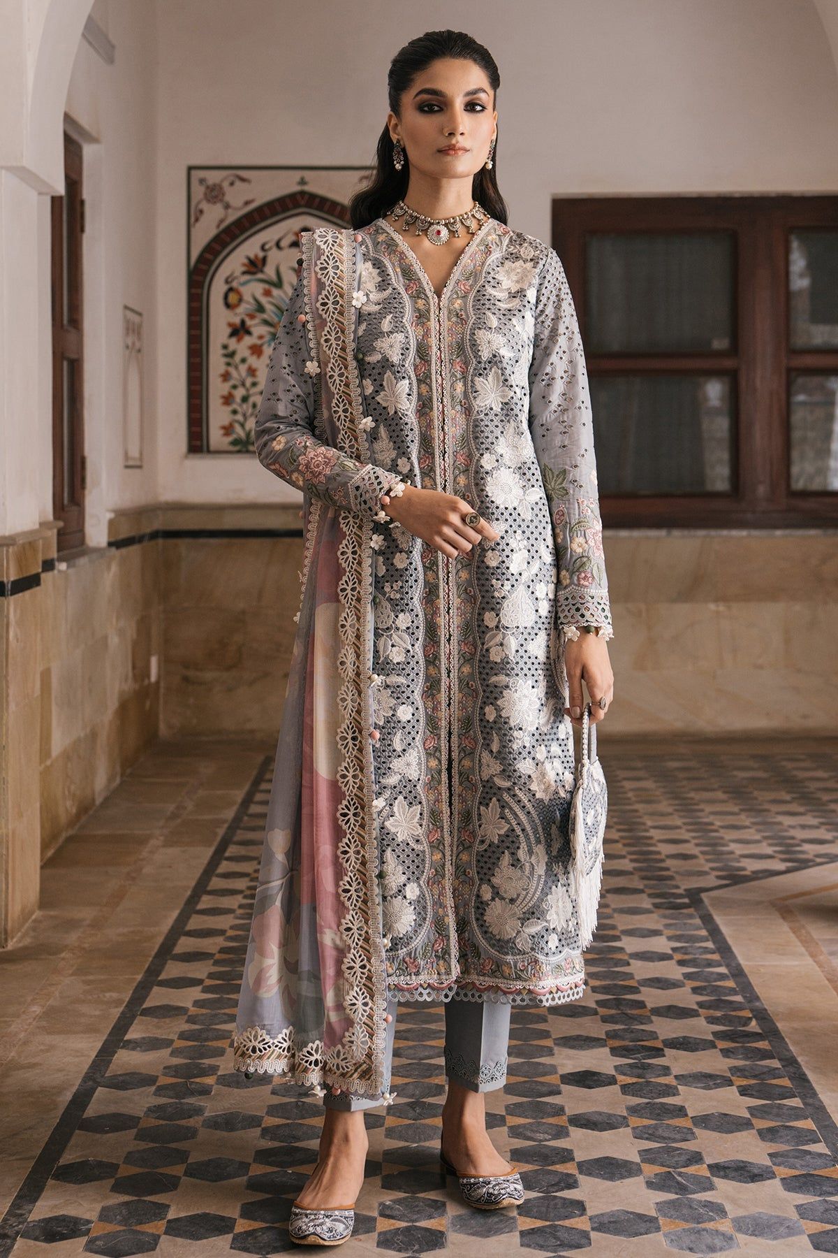 Jazmin Shahkaar Embroidered Luxury Lawn Dress - Elegant Floral Design for Women - Perfect for Summer Parties, Weddings & Special Occasions