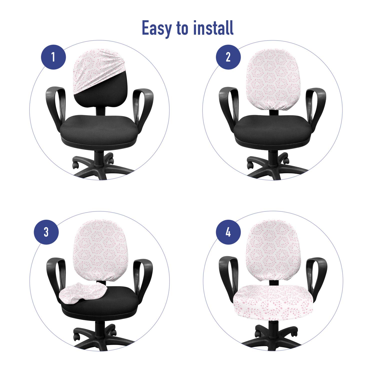 Ambesonne Botanical Office Chair Slipcover - Romantic Dandelion Flower Pink Monochrome Doodle Print Stretch Fabric Cover (Standard Size, Pale Rose) | Home Office Decor, Desk Chair Protector, Living Room Accent