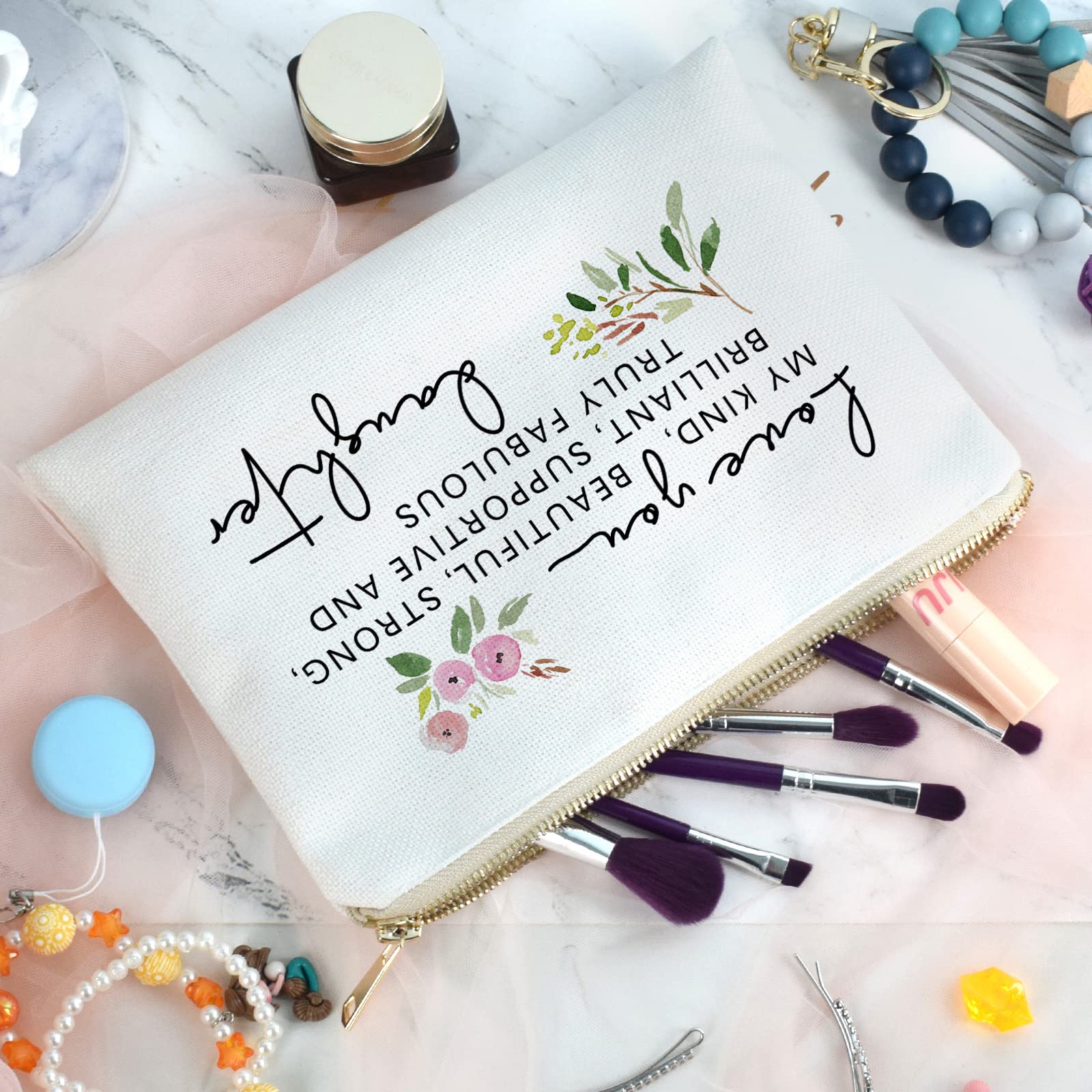 **Floral Cosmetic Bag for Women - Inspirational Birthday & Graduation Gift for Daughter, Daughter-in-Law - Perfect Makeup Pouch for Travel, Work & Daily Use**