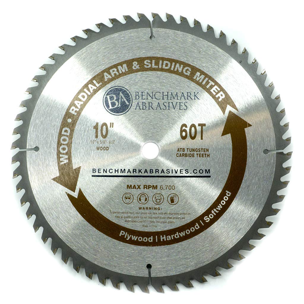 Benchmark Abrasives 10 Inch 60-Tooth TCT Saw Blade - Premium Tungsten Carbide Tipped Circular Saw Blade for Wood Cutting - Fits 5/8