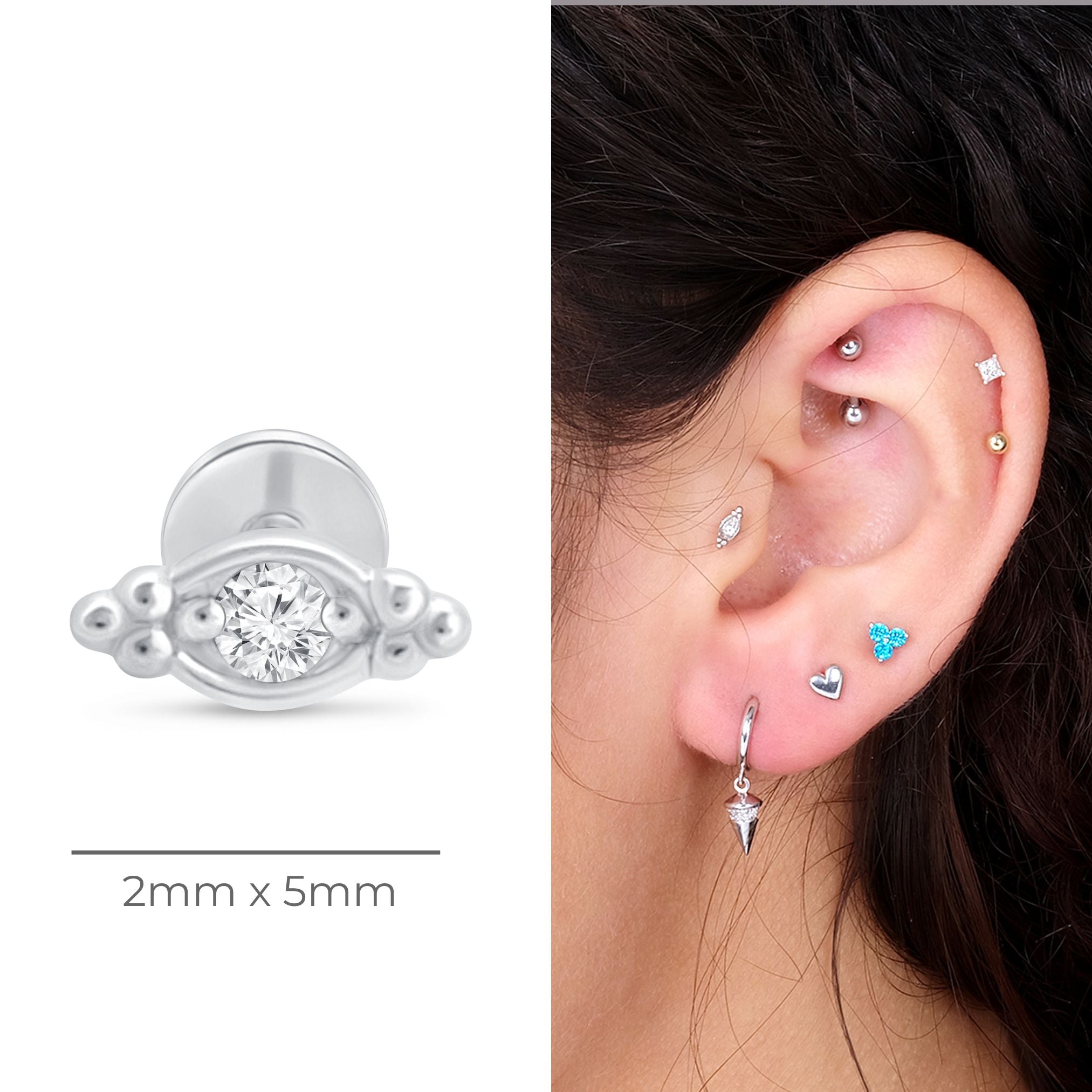 14K White Gold Beaded Marquise Diamond Evil Eye Stud Earrings for Women - Protection Jewelry for Everyday Wear & Gifting