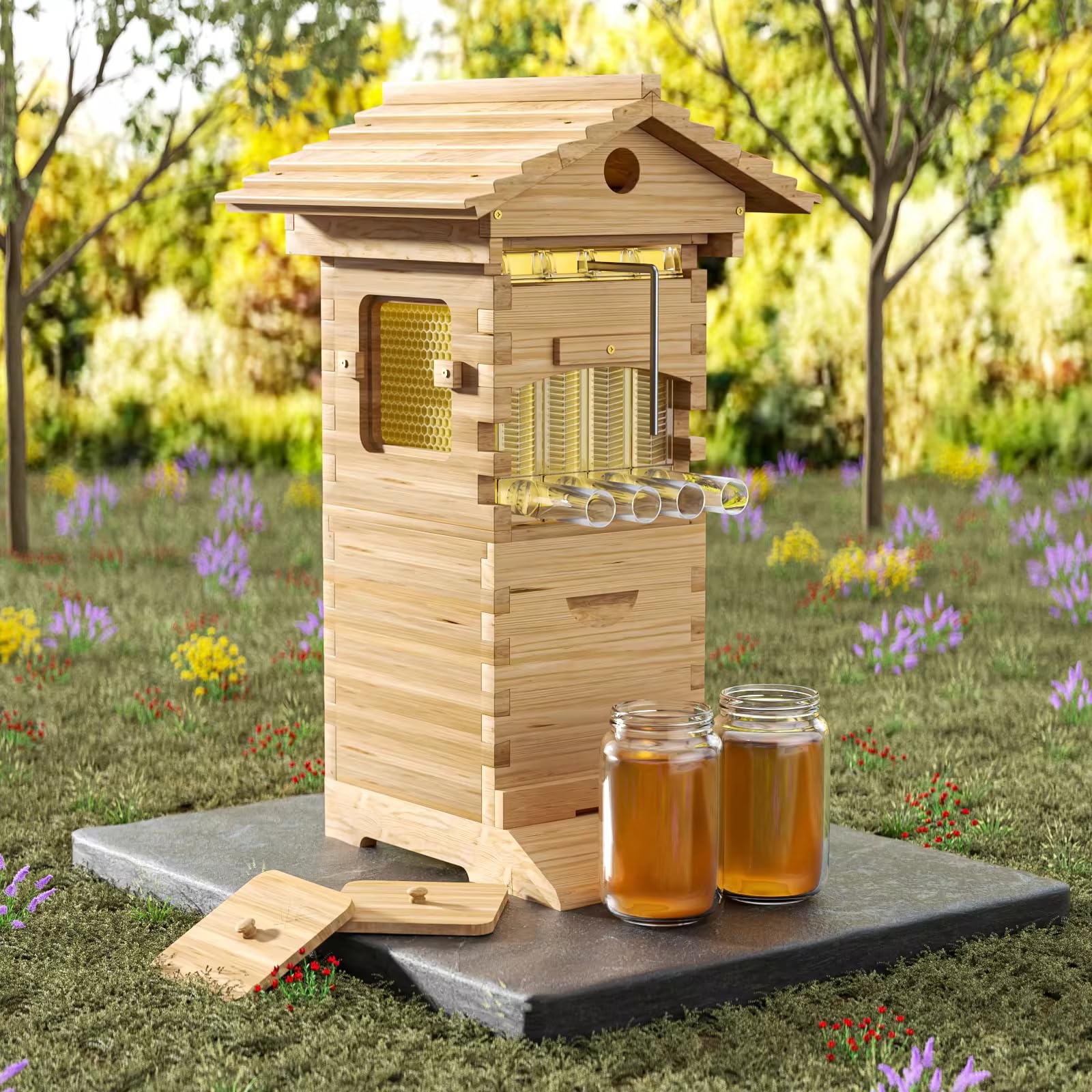 4Pcs Honey Bee Hive Starter Kit with Frames - For Beekeeping Beginners