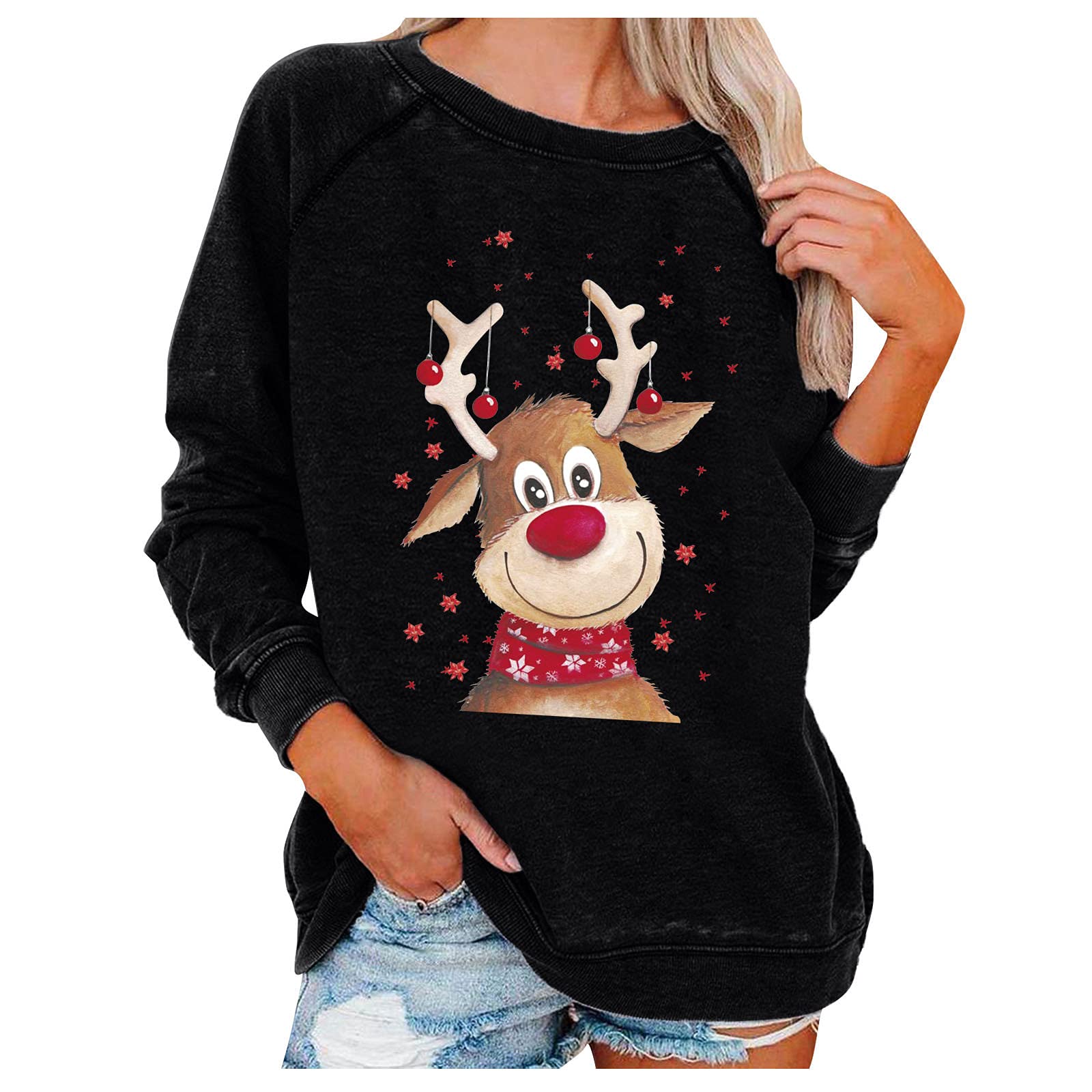 Posijego Women's Fall Winter Long Sleeve Graphic Sweatshirt - Trendy Crewneck Pullover for Casual Wear, Christmas Vacation & Everyday Outfits | Cozy Fleece Top for Women | Perfect for Work, Travel and Weekend Relaxation