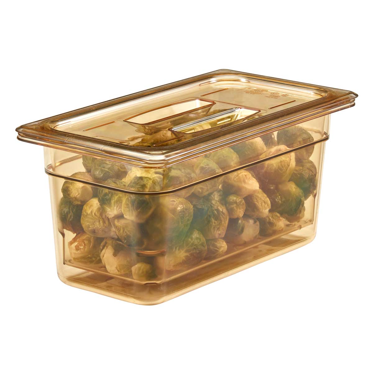 Cambro 30HPCH150 1/3 Size High Heat Food Pan with Lid & Handle - Amber Polycarbonate for Commercial Kitchens, Catering & Food Service