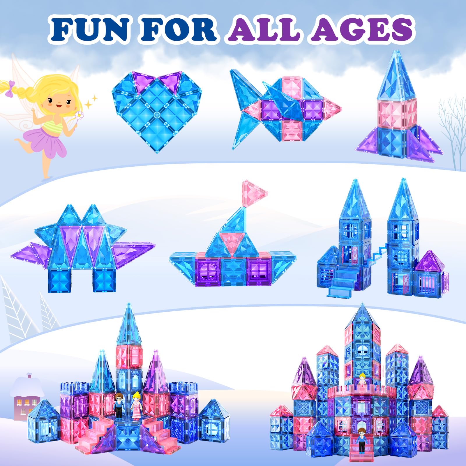 102-Piece Magnetic Building Blocks Set with Stairs & Dolls - Princess Castle Construction Toy for Girls Ages 3-8 | STEM Learning, Creative Play, Birthday & Christmas Gift for Toddlers & Kids | Perfect for Indoor Playtime, Classroom Activities & Family Bonding