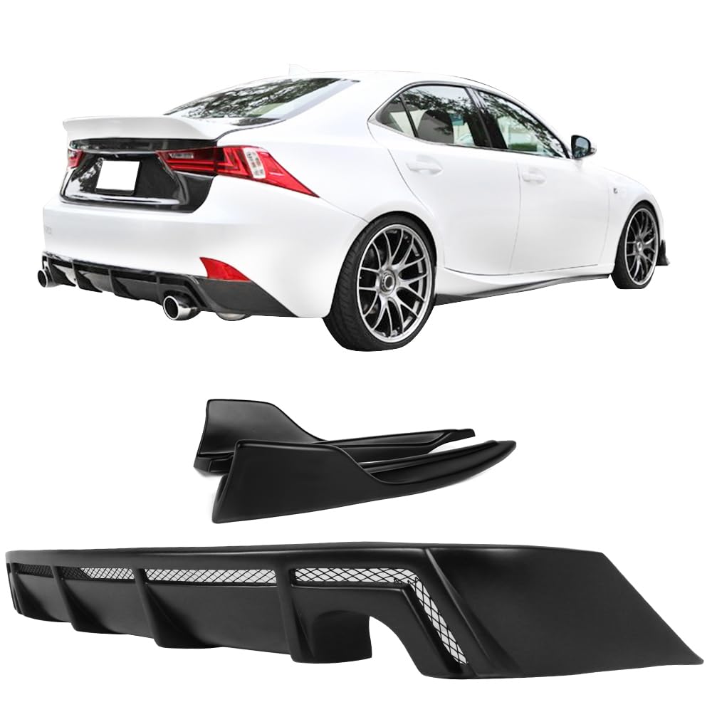 IKON MOTORSPORTS Rear Diffuser & Front Splitter Lip Kit for 2014-2016 Lexus IS F Sport - Unpainted PP Spoiler Valance & Chin Lip | Aggressive Styling Upgrade for Street Racing & Car Shows