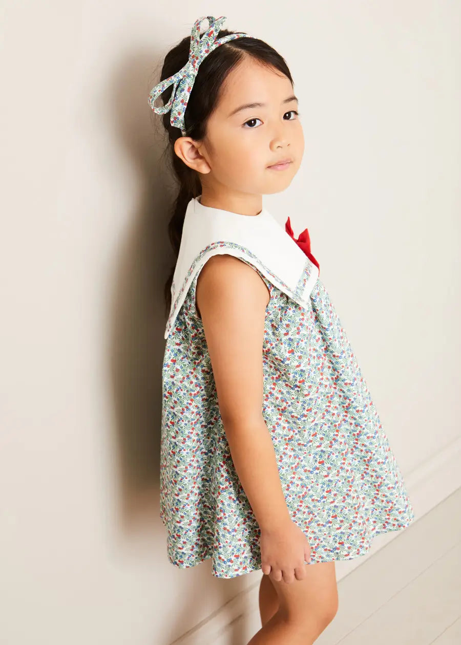 Evelyn Floral Sleeveless Bow Detail Trapeze Dress for Girls in Red - Size 12 Months to 8 Years | Perfect for Birthday Parties, Family Photos & Special Occasions