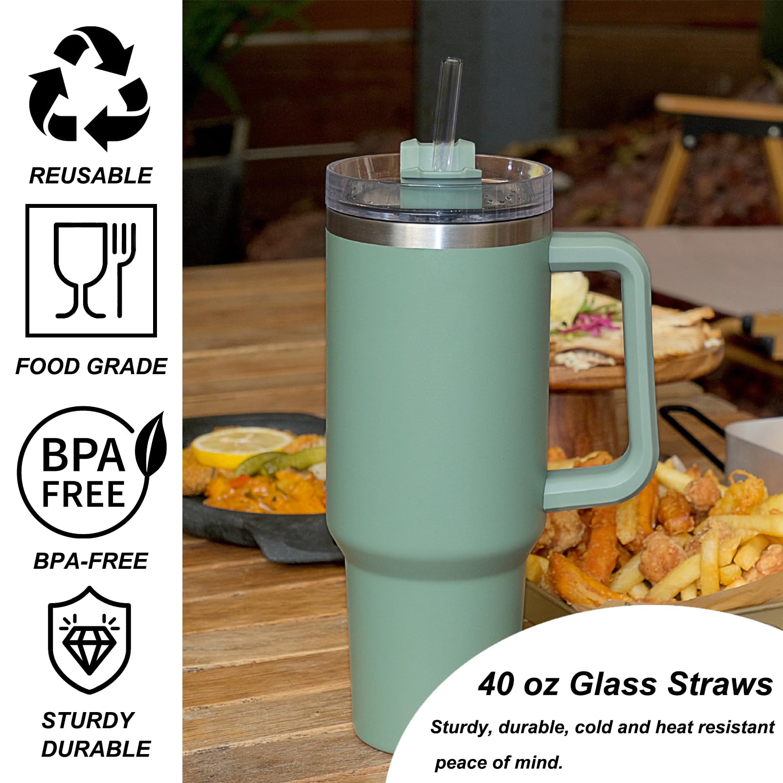 Reusable Glass Straws for Stanley 40oz & 30oz Tumblers - 6 Pack Clear Replacement Straws with Cleaning Brush | Eco-Friendly Drinking Accessories for Water Bottles, Smoothies & Iced Coffee