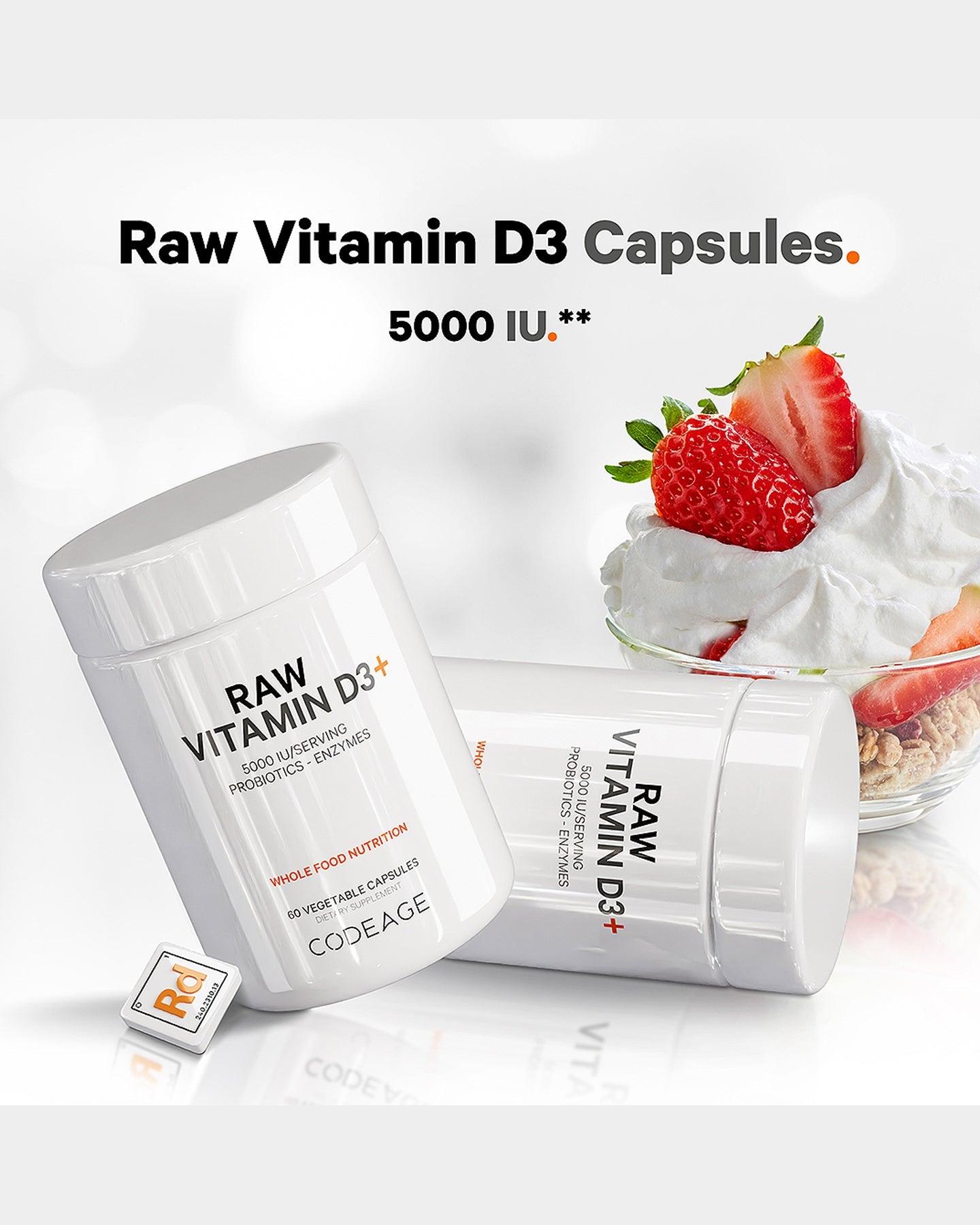 Codeage Raw Vitamin D3 Supplement - 5000 IU High Potency, Non-GMO, Gluten-Free for Immune & Bone Health - Supports Energy, Mood & Daily Wellness