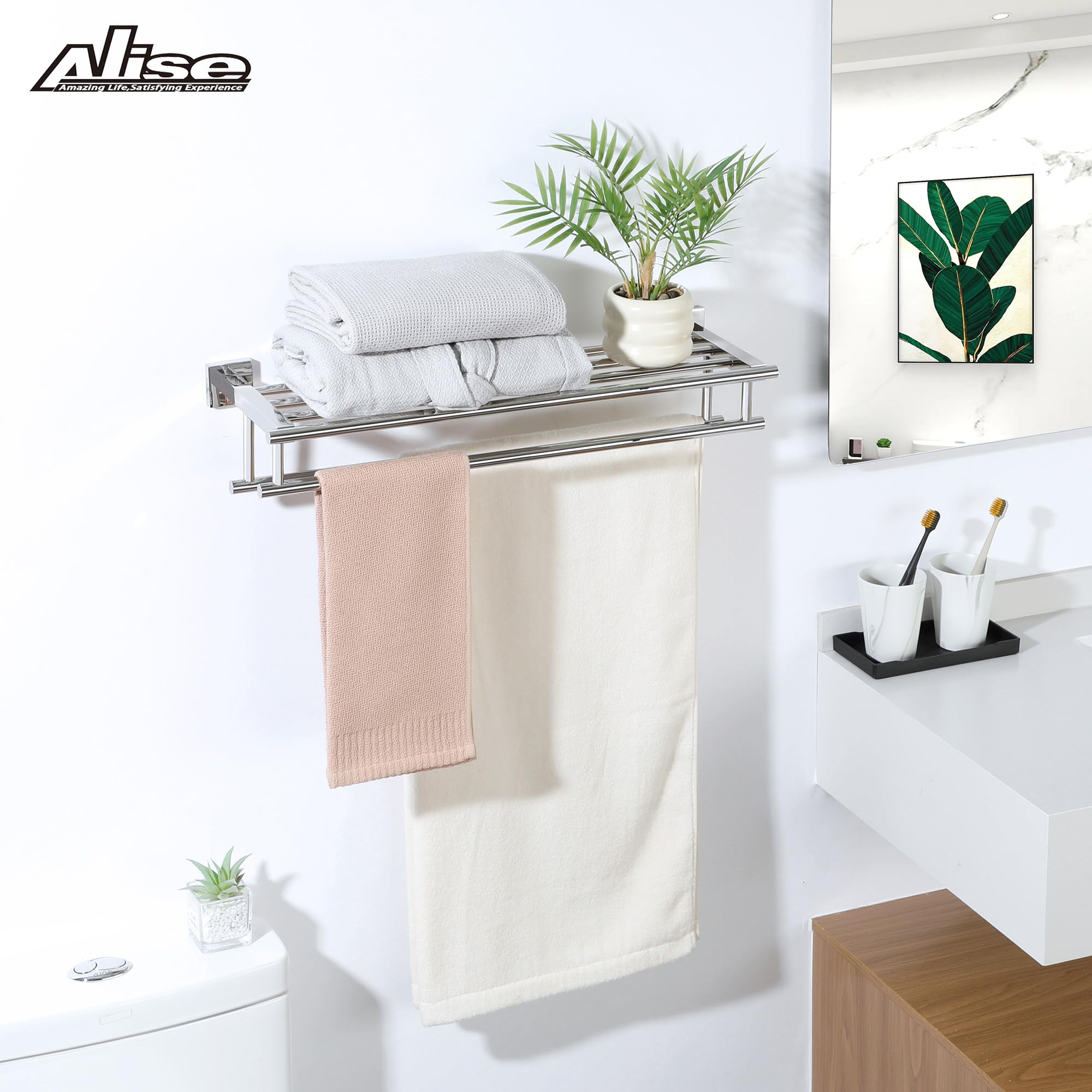 Stainless Steel Towel Rack - 20 Inch Double Bar Wall Mounted Bathroom Towel Holder - SUS 304 Polished Chrome - Perfect for Bathroom, Lavatory & Spa Decor