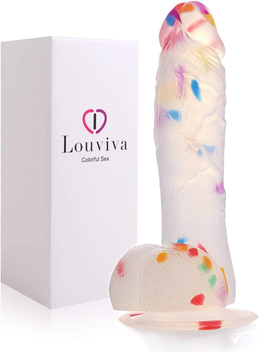 Realistic 7.6 Inch Clear Silicone Confetti Dildo with Strong Suction Cup - Adult Sex Toy for Women, Couples Play, Solo Pleasure & Bachelorette Parties