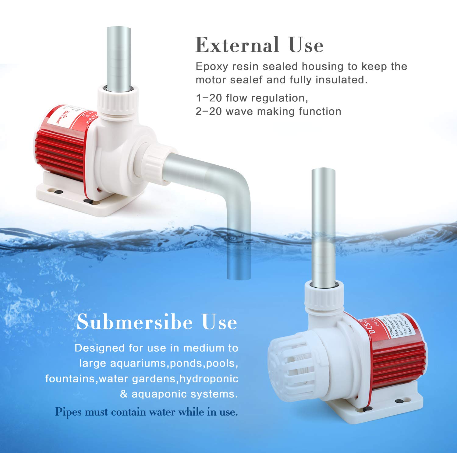 530 GPH Submersible Water Pump with Digital Controller - DC ECO Amphibious Internal/External Fountain Pump for Pond, Aquarium, Fish Tank, Hydroponics | Perfect for Water Features, Garden Fountains & Indoor Aquatic Systems