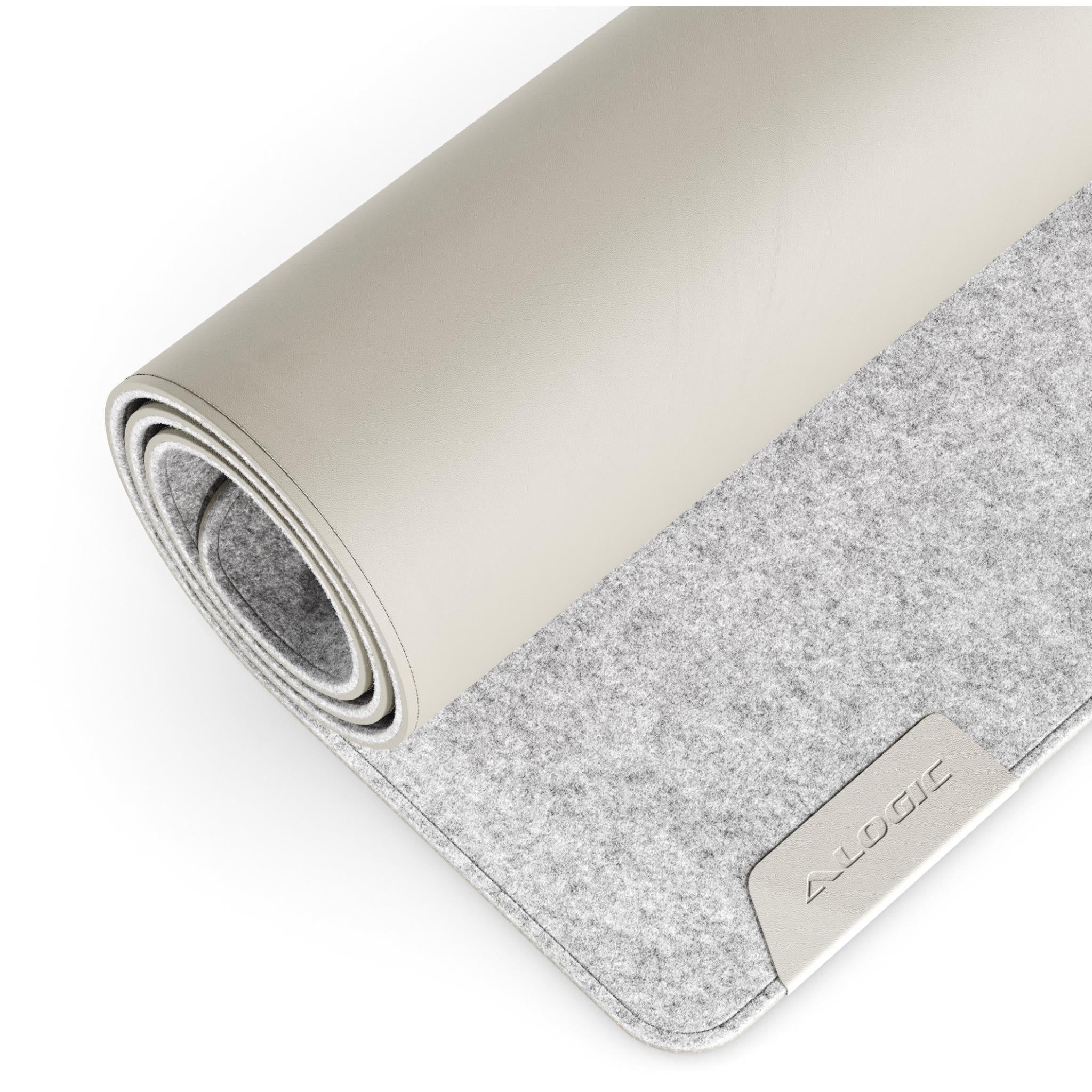 Premium Reversible Desk Mat - Alogic Duo with Vegan Leather & Felt (Light Grey/Vanilla) | Office & Home Workspace Accessory for Laptops & Desktops